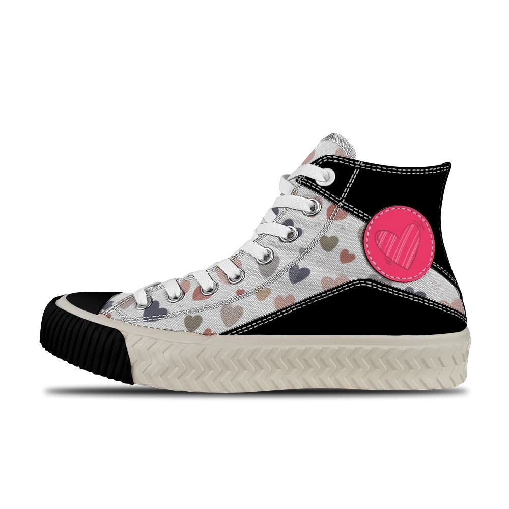 Custom Heart Love Design Retro High Top Sneakers for Women & Men - Non-Slip Tire Bottom Lace Up Fashion Shoes | Perfect Gift for Couples, Girlfriend, Boyfriend | Valentine's Day, Anniversary & Romantic Occasions