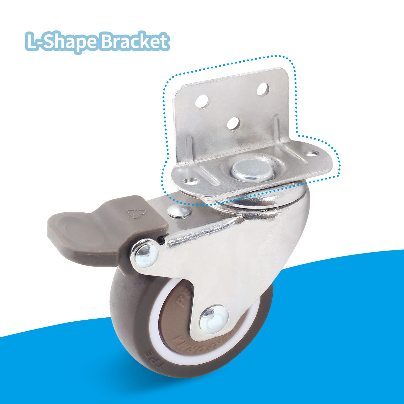 Luomorgo 4-Pack 2 Inch L-Shaped Swivel Plate Casters with Brake - Heavy Duty TPE Rubber Mute Wheels & Metal Housing - 240 lbs Capacity - Replacement for Furniture, Baby Beds, Cabinets, Carts & Trolleys - Perfect for Home, Office, Warehouse & Industrial Use