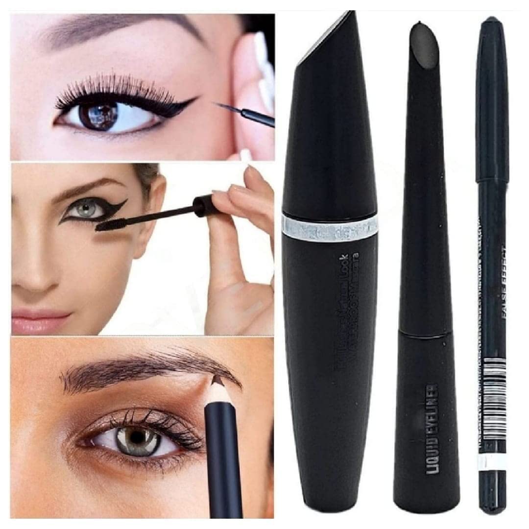 HUDA BB® Waterproof Eyeliner, Mascara & Eyebrow Pencil with Kajal - 4-Piece Black Makeup Set for Long-Lasting Eye Looks | Perfect for Daily Wear, Parties & Special Occasions