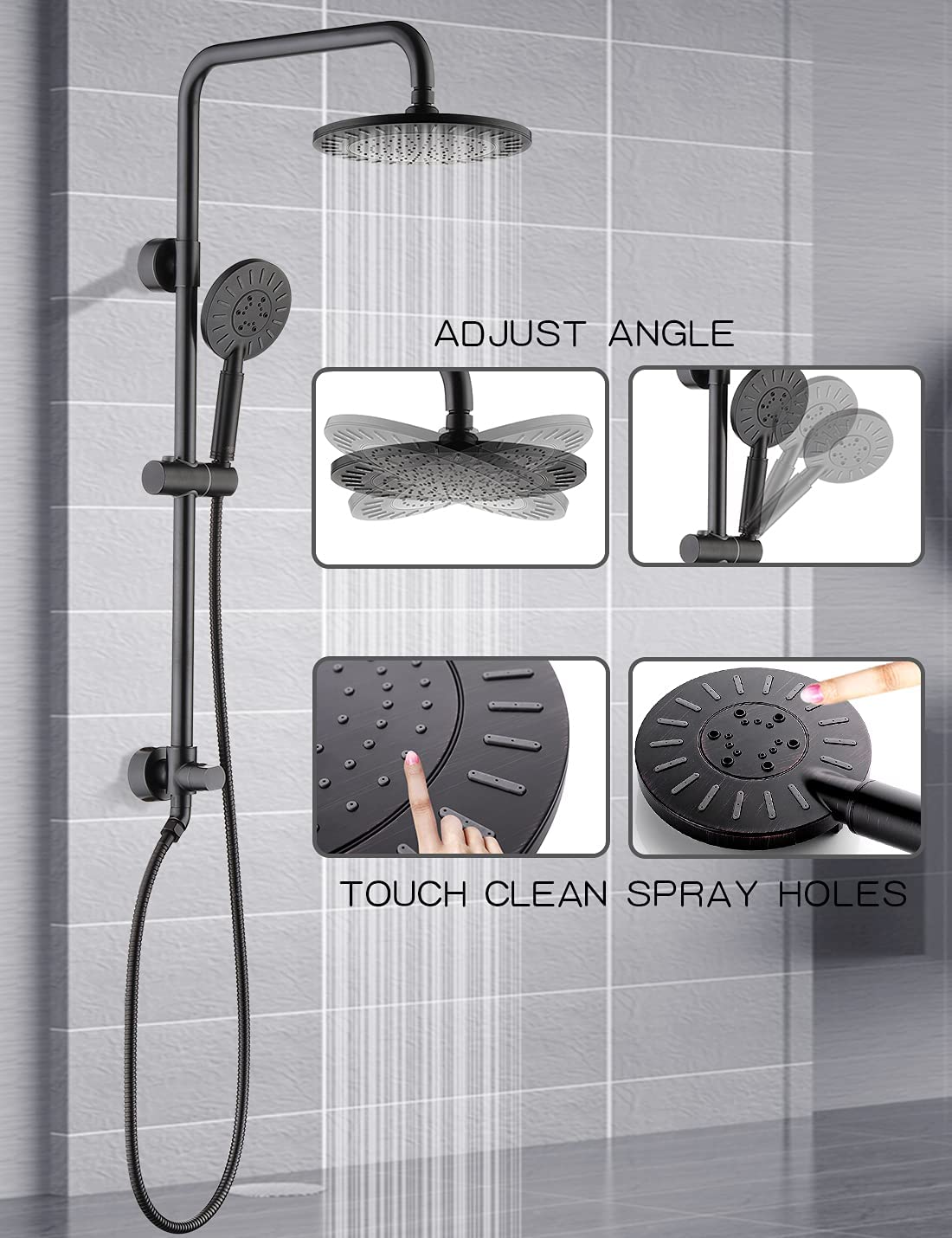 Premium 9 Inch Rain Shower Head with 3-Function Hand Shower - Dual Shower Combo Set with 69