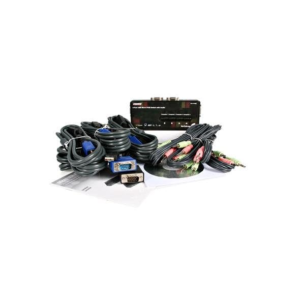 StarTech.com 4 Port USB KVM Switch with Cables & Audio - Desktop KVM Switch for PC & Mac - VGA/USB KVM Switch for Multi-Computer Control - Ideal for Home Office & IT Workstations (SV411KUSB)