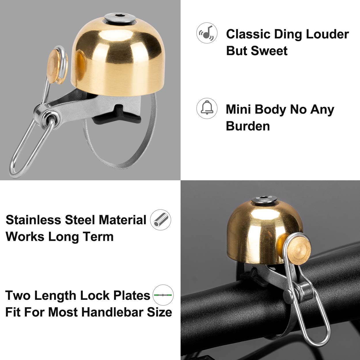 ROCKBROS Classic Bicycle Bell - Loud Bike Horn for Road & Mountain Bikes - Durable Handlebar Bell for Adults - Perfect for Commuting, Cycling Safety & Outdoor Adventures