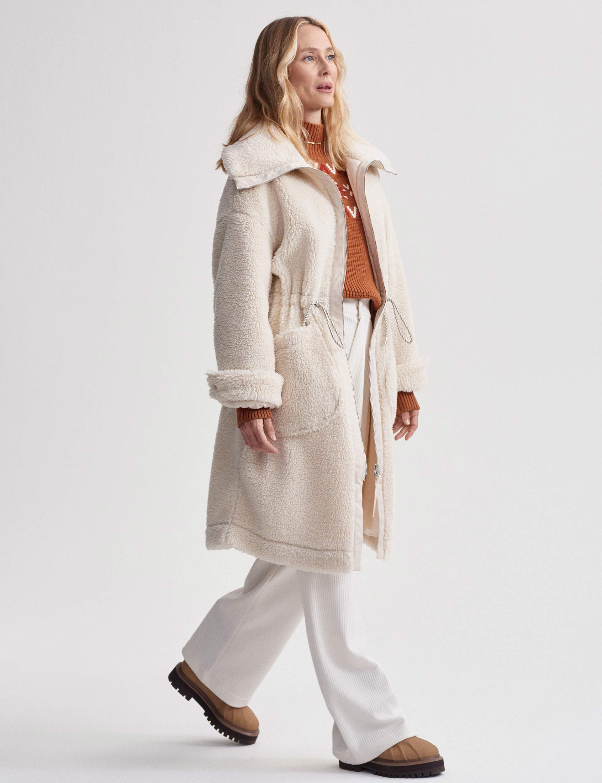 Logan Sherpa Coat for Women - Soft Fleece Lined Winter Jacket in Sandshell - Cozy Outerwear for Cold Weather & Outdoor Adventures