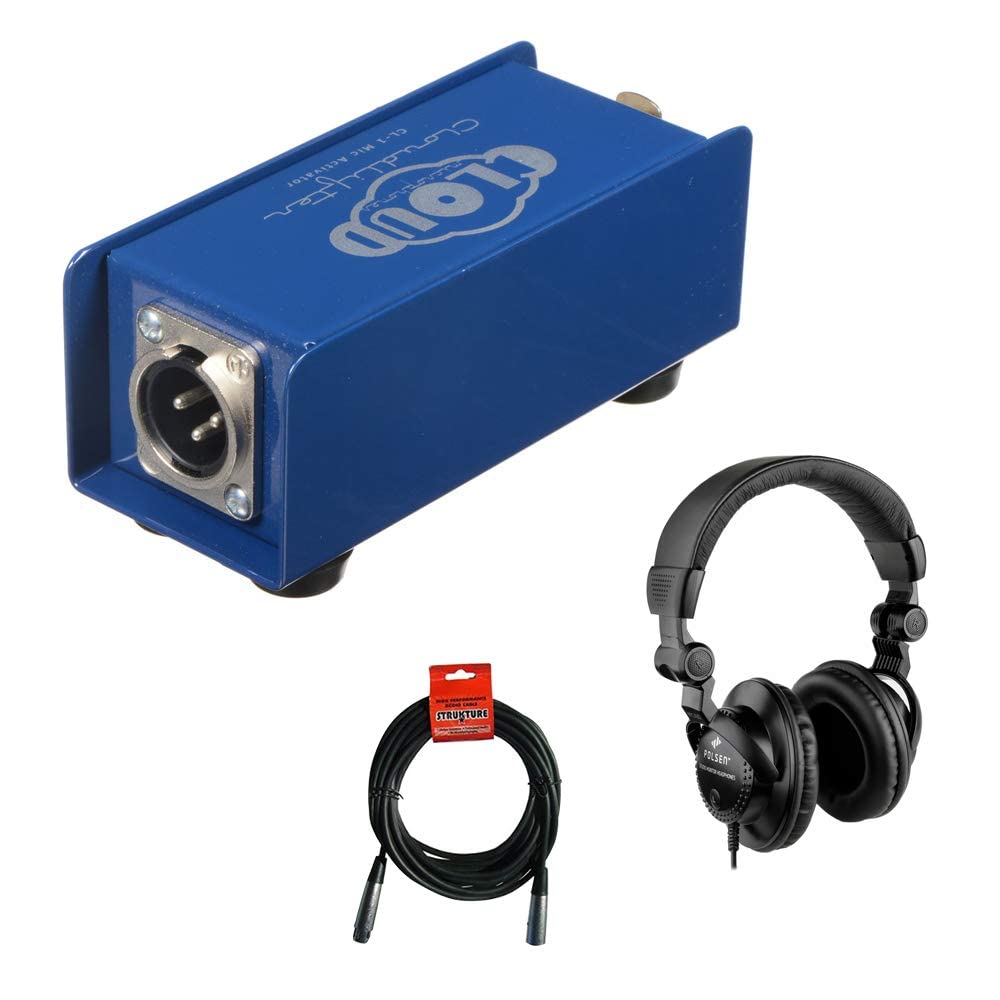 Cloud Microphones Cloudlifter CL-1 Mic Activator with HPC-A30 Studio Headphones & XLR Cable Bundle - Professional Audio Setup for Podcasting, Recording & Live Streaming