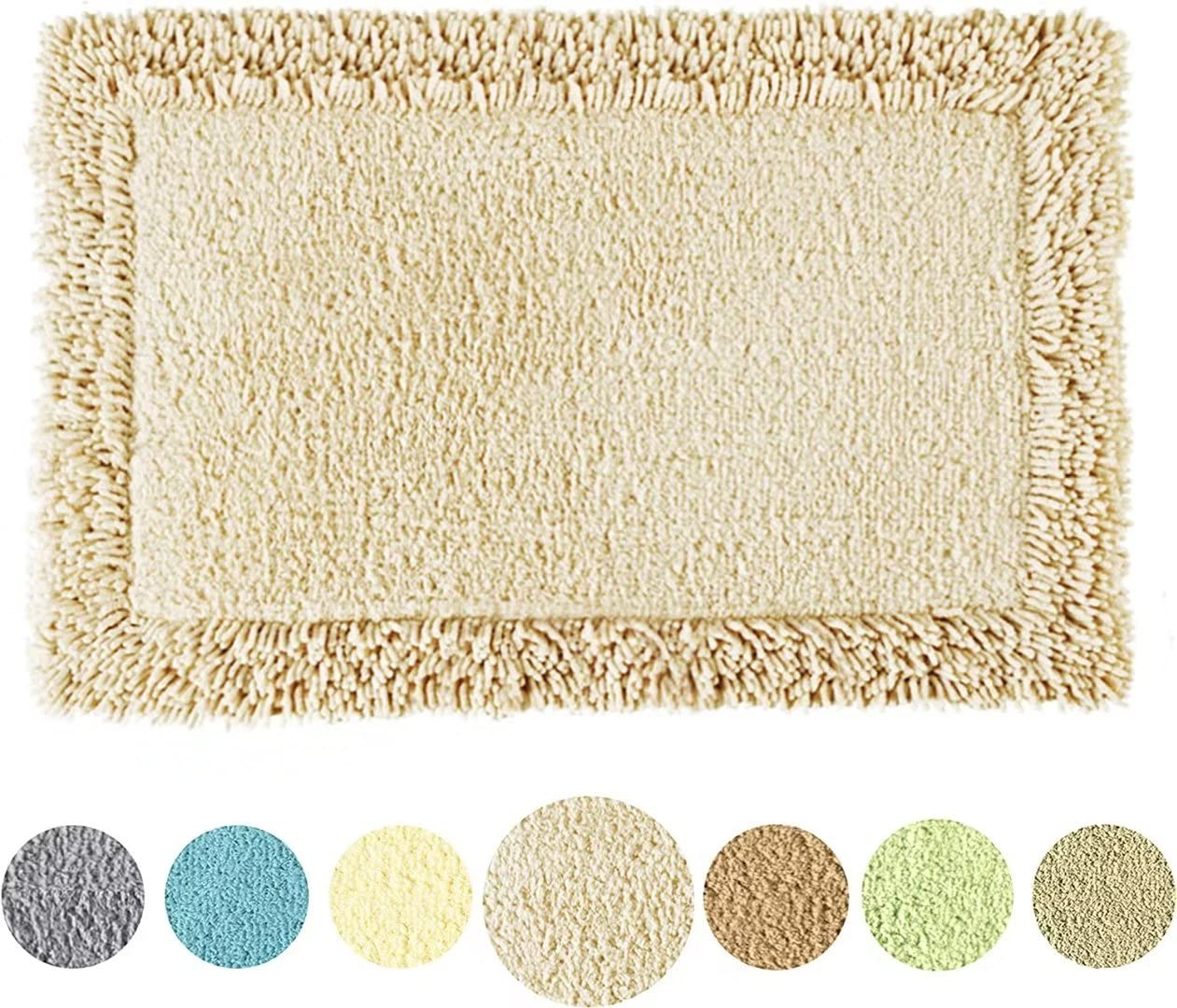 Premium Cotton Chenille Bathroom Rug - Ultra Absorbent Soft Bath Mat & Towel, Non-Slip Luxury Hotel Style Bath Mat for Bathroom & Shower, 20x32 Inches Beige - Perfect for Spa, Master Bath & Guest Bathroom Decor