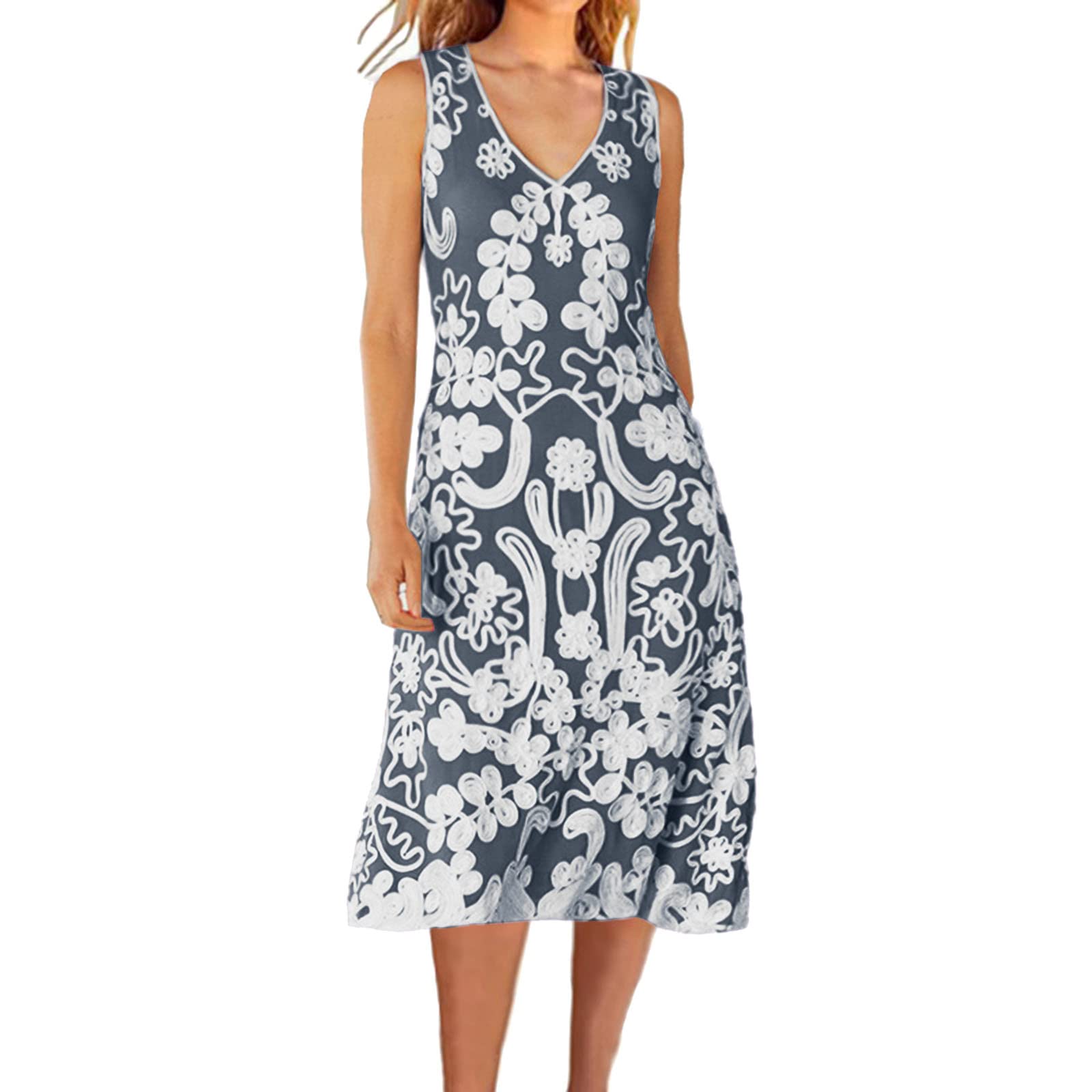 Women's Floral Print V-Neck Lace Trim Sleeveless Tank Dress - Loose Fit Summer Casual Mini Dress for Beach, Party & Everyday Wear