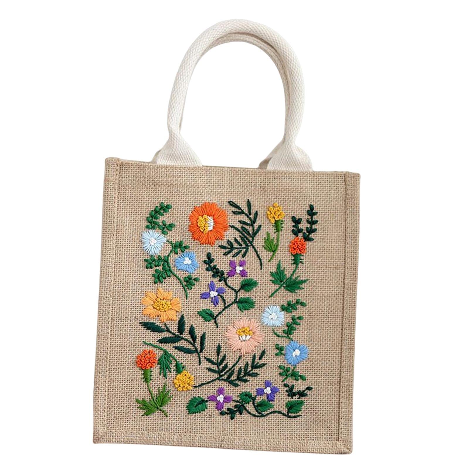 SM SunniMix Embroidery Bag for Women - Flower Pattern Organizer for Sewing & Cross Stitch Projects