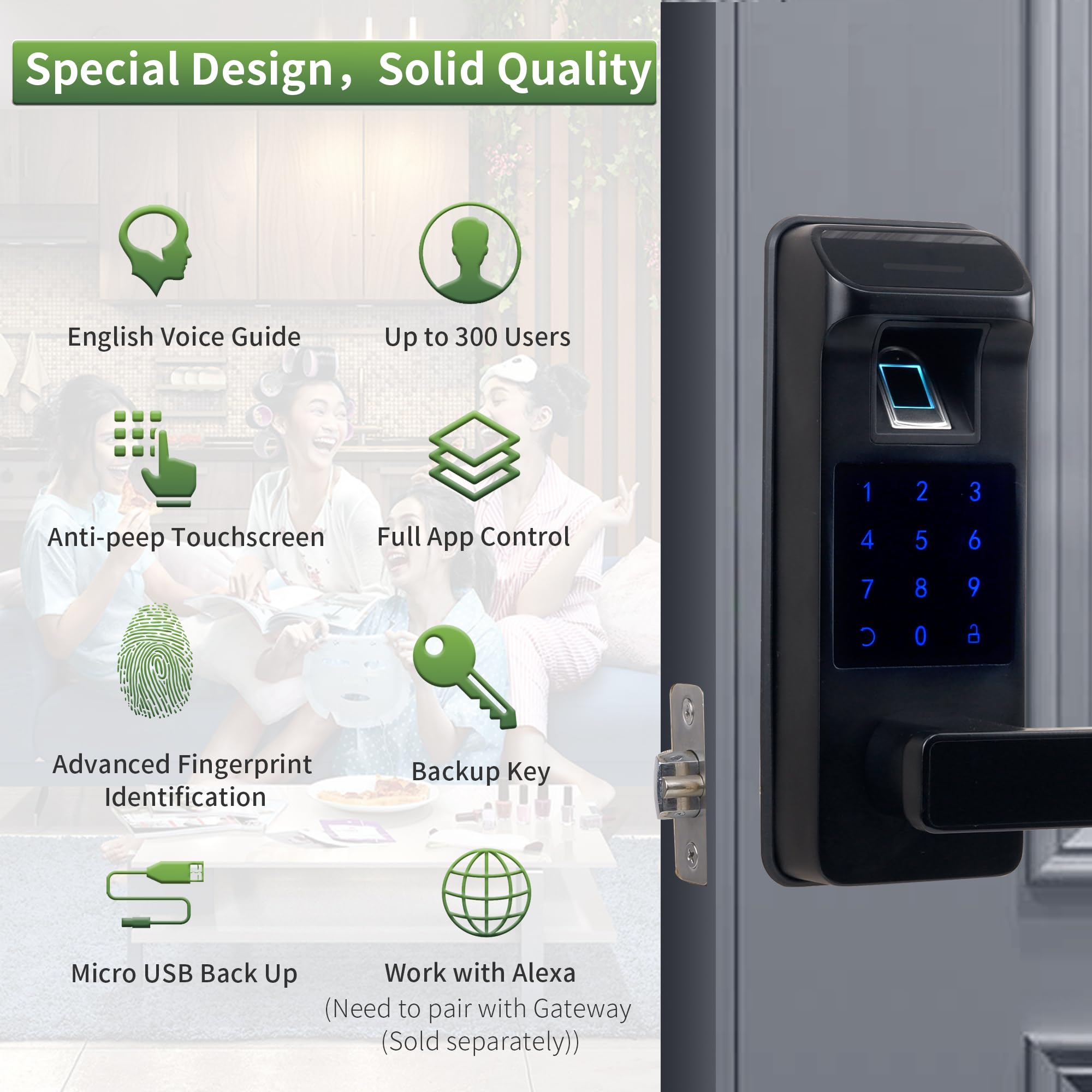 Harfo Smart Door Lock - Keyless Entry Fingerprint & Keypad Digital Door Lock with Full App Control - Heavy Duty Biometric Electronic Lock for Home Security (Black) - Perfect for Apartments, Smart Homes & Vacation Rentals