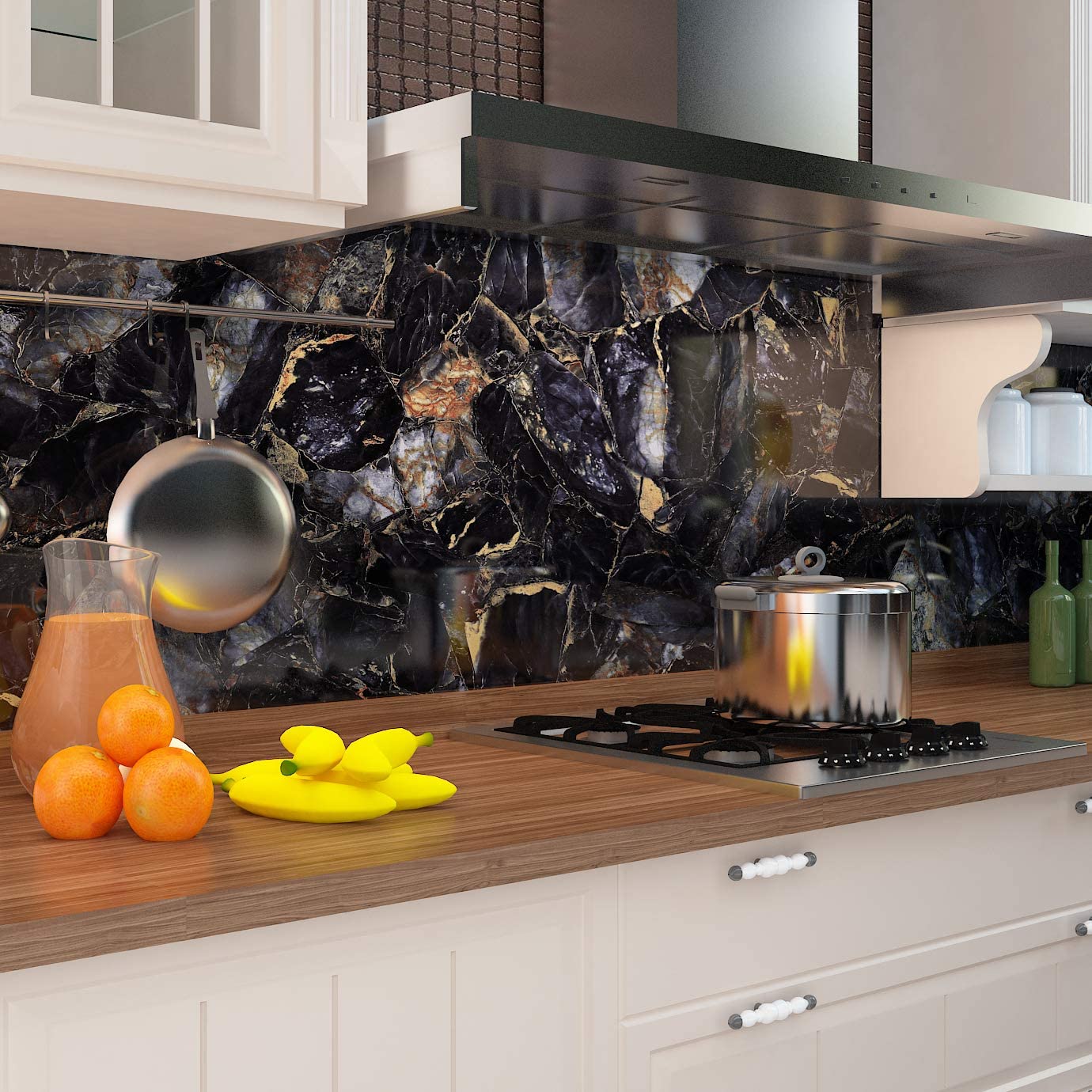 Livelynine Black and Gold Marble Contact Paper - 197
