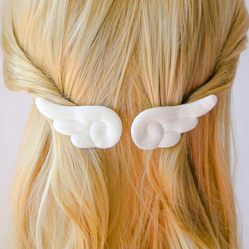 Beaupretty 2 Pairs Angel Wings Hair Clips - Cute Cartoon Plush Hairpins, Leather Barrettes Hair Accessories for Women & Girls (White & Pink) - Perfect for Parties, Weddings & Everyday Fashion