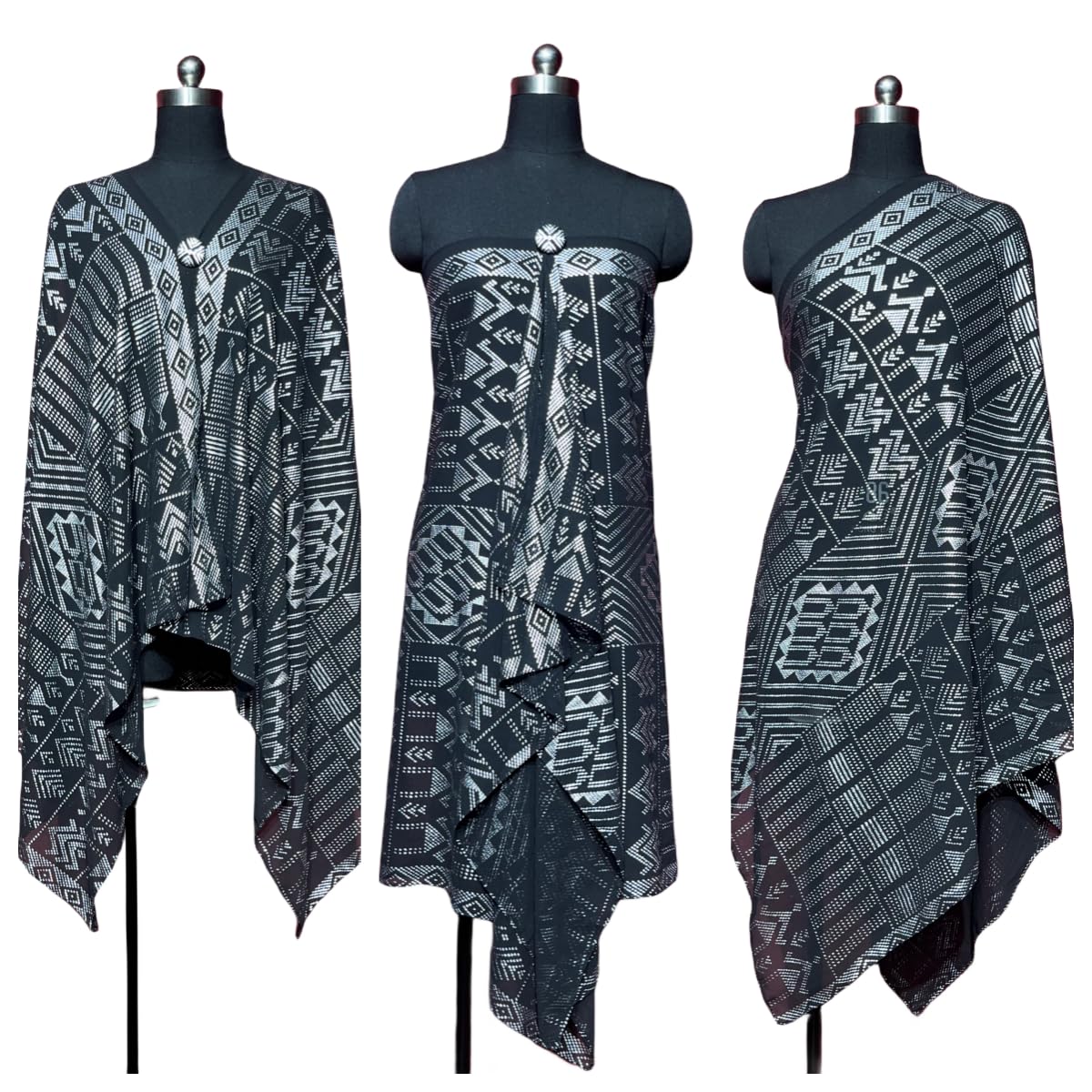 Vintage 1920s Oversized Women's Assuit Shawl - Faux Assuit Foil Print Pearl Chiffon Head Scarf & Hijab (Black/Silver) - Perfect for Retro Parties, Weddings & Boho Fashion
