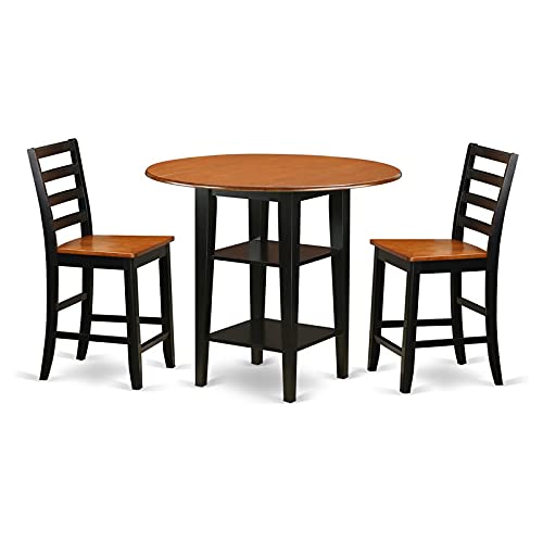 Farmhouse Style 3-Piece Round Dining Set with Storage Shelf - Rustic Black Wood Table & Chairs for Small Spaces | Perfect for Kitchen, Breakfast Nook & Cozy Farmhouse Dining Rooms