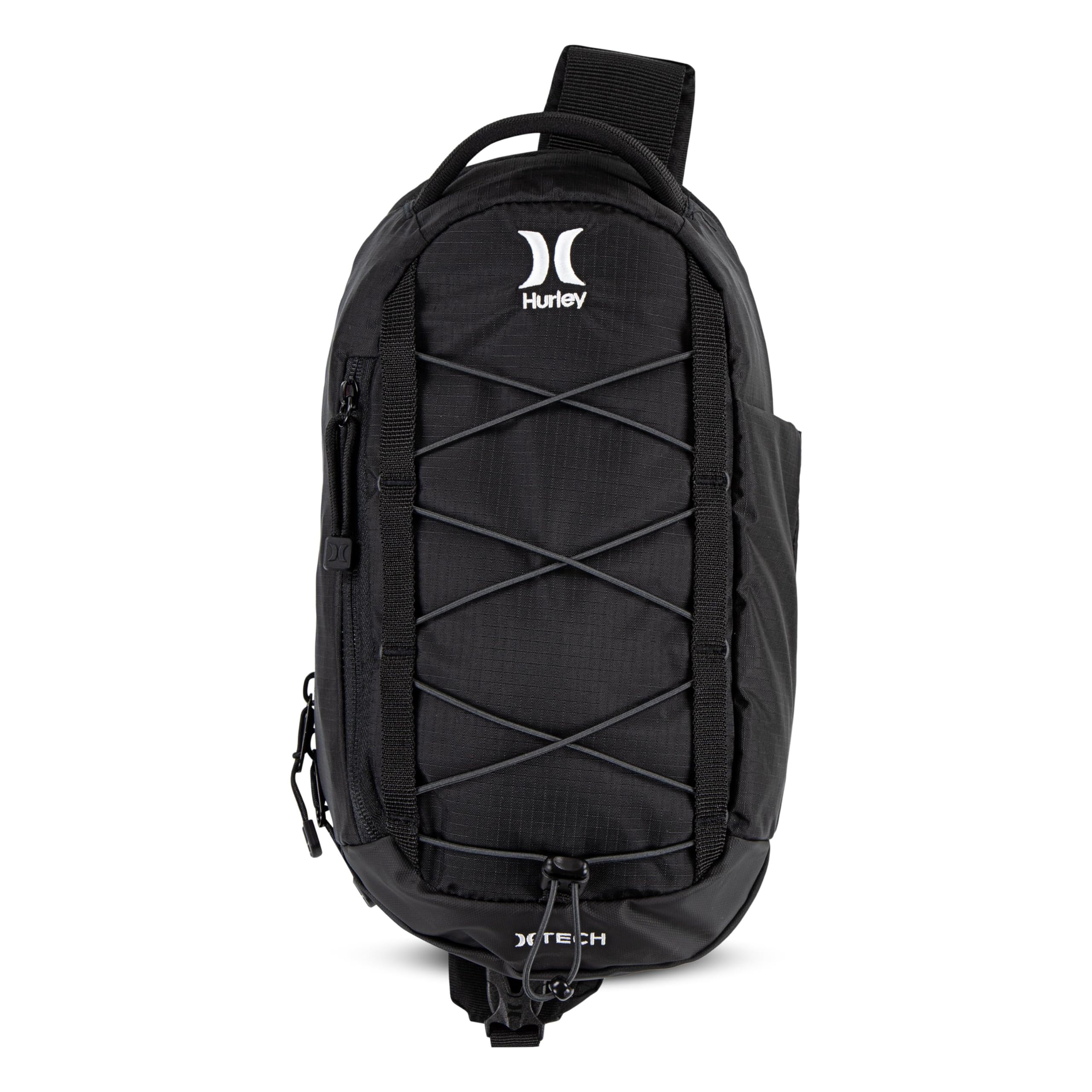 Hurley Men's Crossbody Sling Bag - Lightweight & Water-Resistant Travel Bag for Gym, Hiking & Daily Use (Black, One Size)