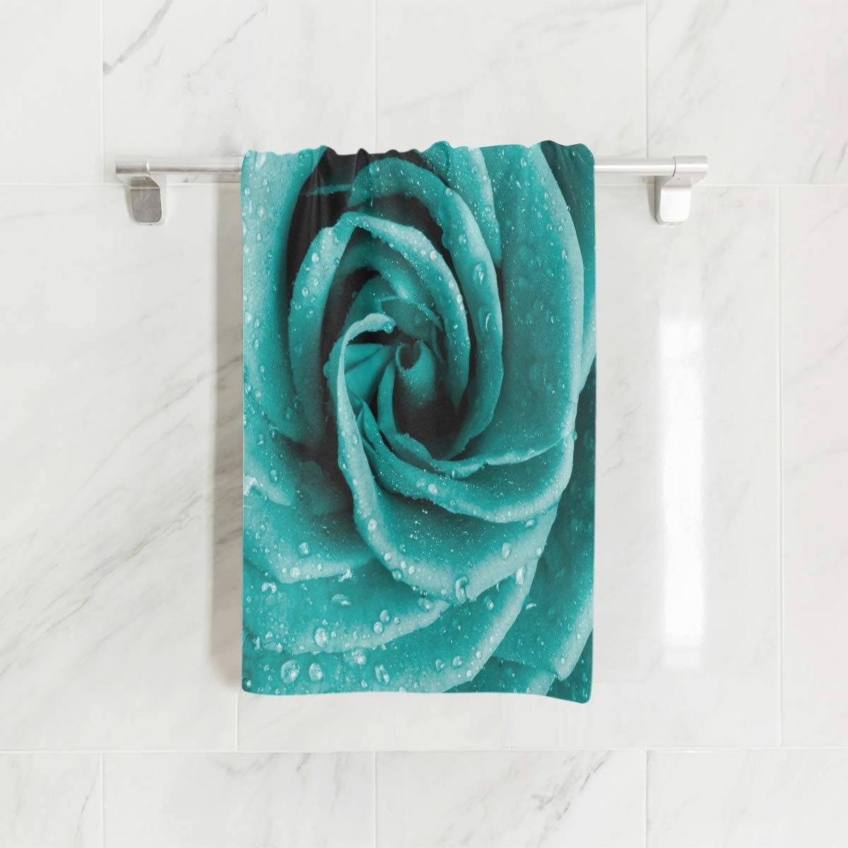 ALAZA Ultra Soft Hand Towel Wash Cloths - Turquoise Rose Petals Design for Bath, Spa & Gym | 16x30 Inch Quick-Drying Towel | Perfect for Hotels, Beach, Yoga & Exercise | Eco-Friendly & Absorbent
