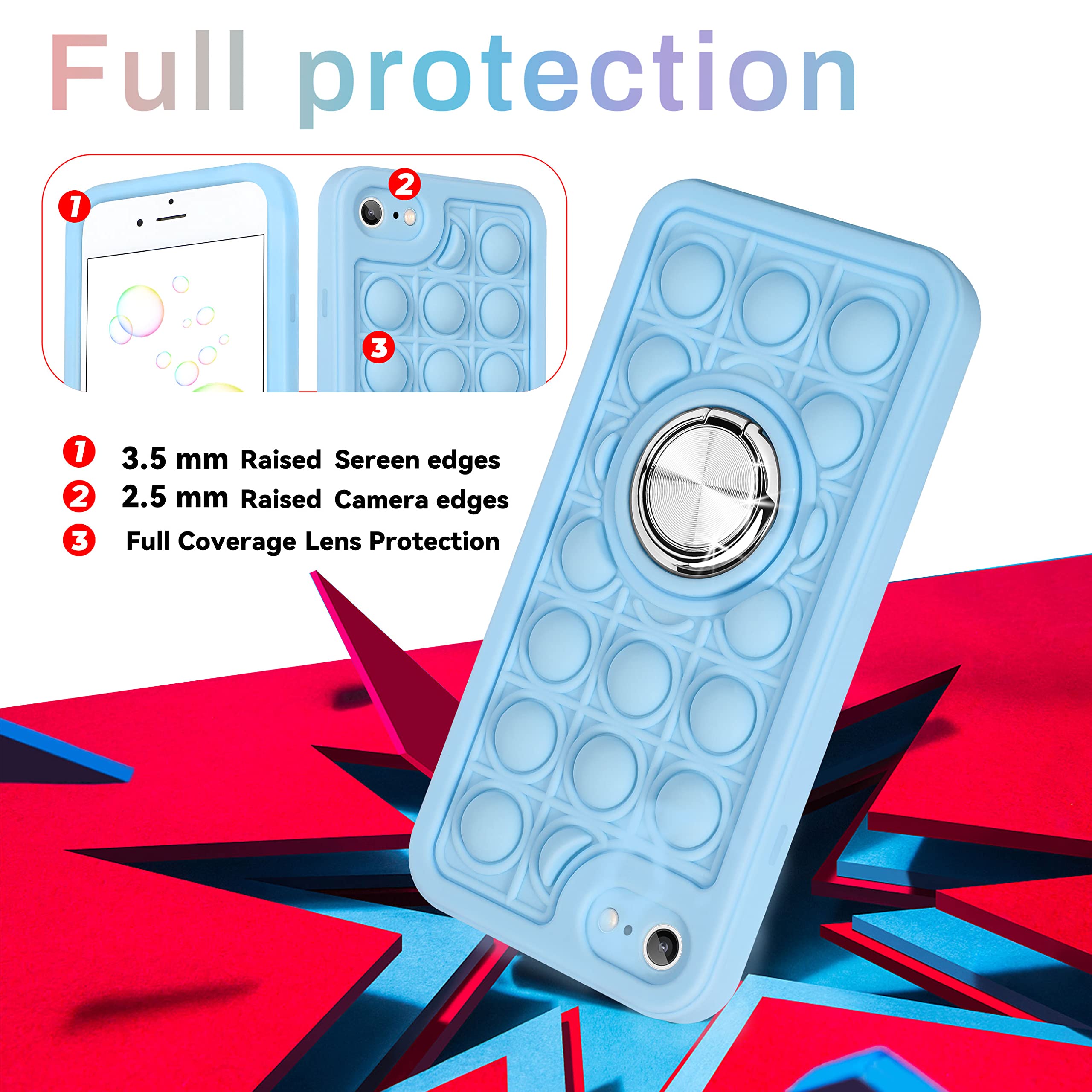 Joyleop Blue Bubble Silicone Phone Case for iPhone SE 2022/2020/7/8 4.7