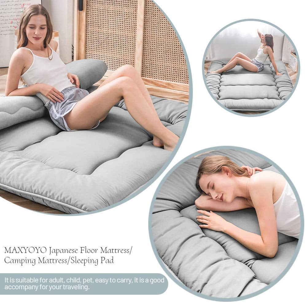 MAXYOYO Japanese Floor Mattress Futon - Foldable Tatami Mattress for Bedroom, Guest Room & Living Room - Comfortable Grey Floor Sleeping Pad for Adults & Kids