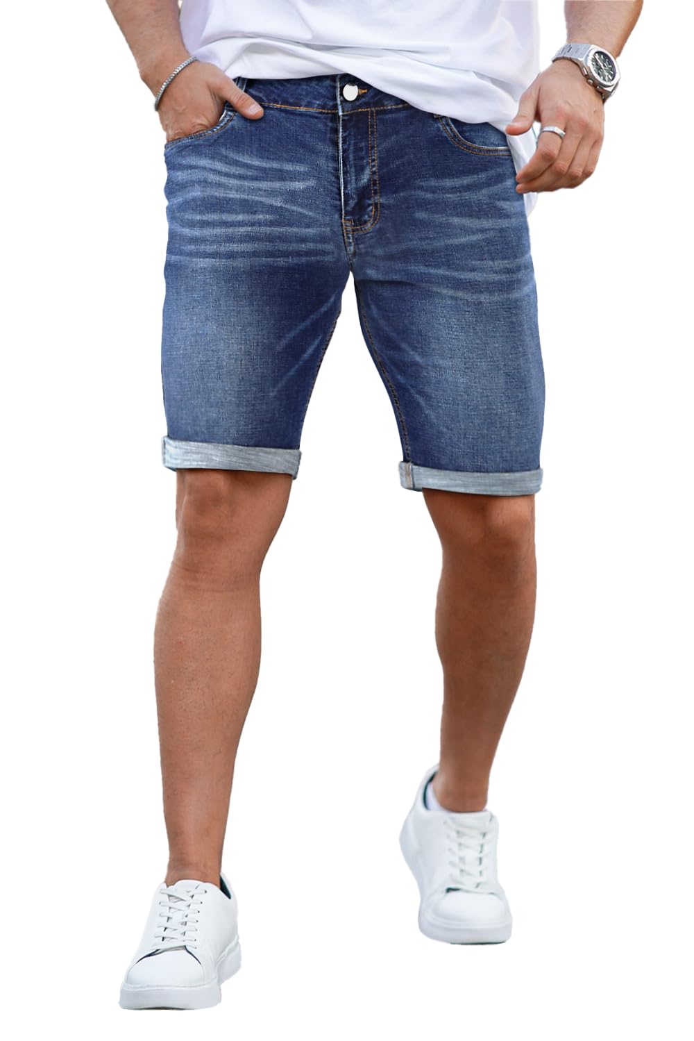 GINGTTO Stretch Skinny Denim Shorts for Men - Comfortable Slim Fit Jean Shorts | Perfect for Summer, Casual Outings & Beach Wear