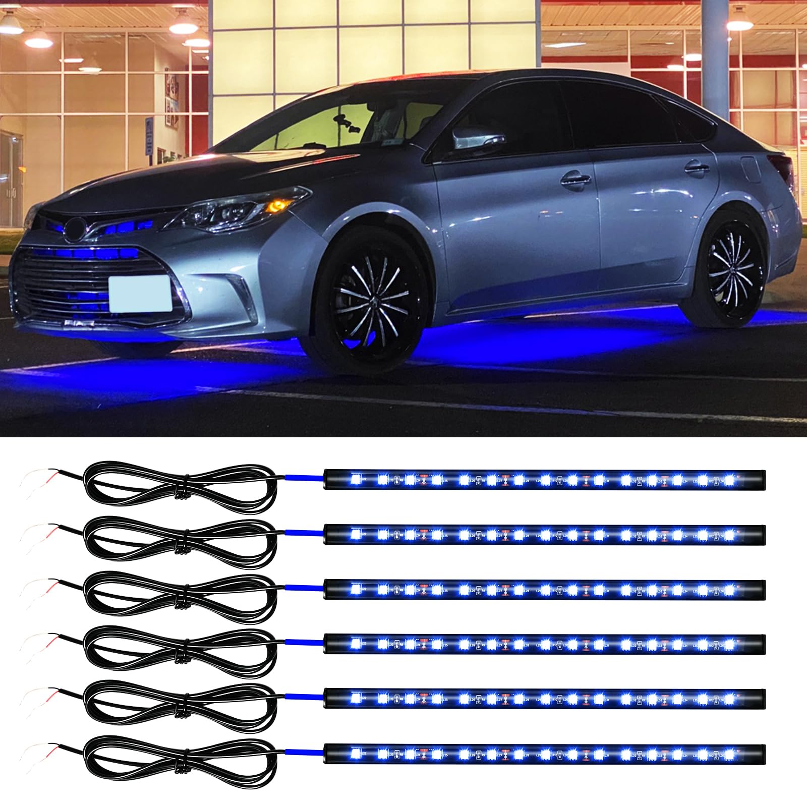 30CM 15 SMD IP67 Waterproof Blue LED Light Strip for Cars, Trucks, Motorcycles, Boats & Golf Carts - 6PCS with 3M Tape - Perfect for Interior Lighting, Underglow Effects & Home Decoration