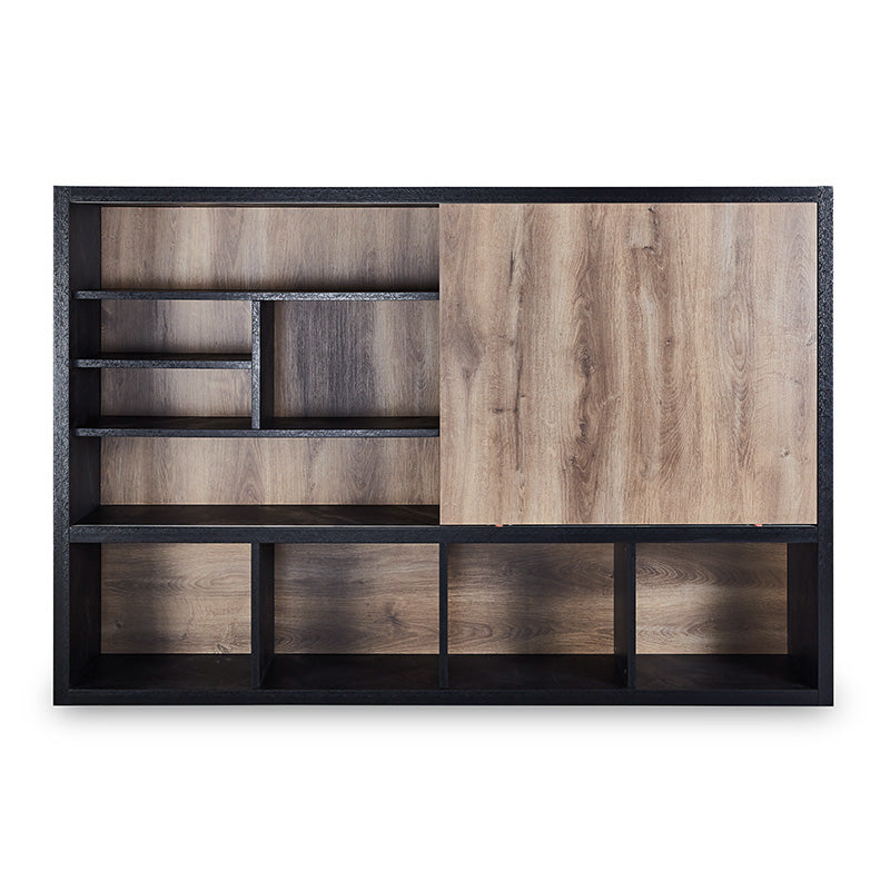 DAXTON 2.4M Display Unit Shelf - Warm Oak & Black Finish for Living Room, Bedroom, Office Storage and Organization