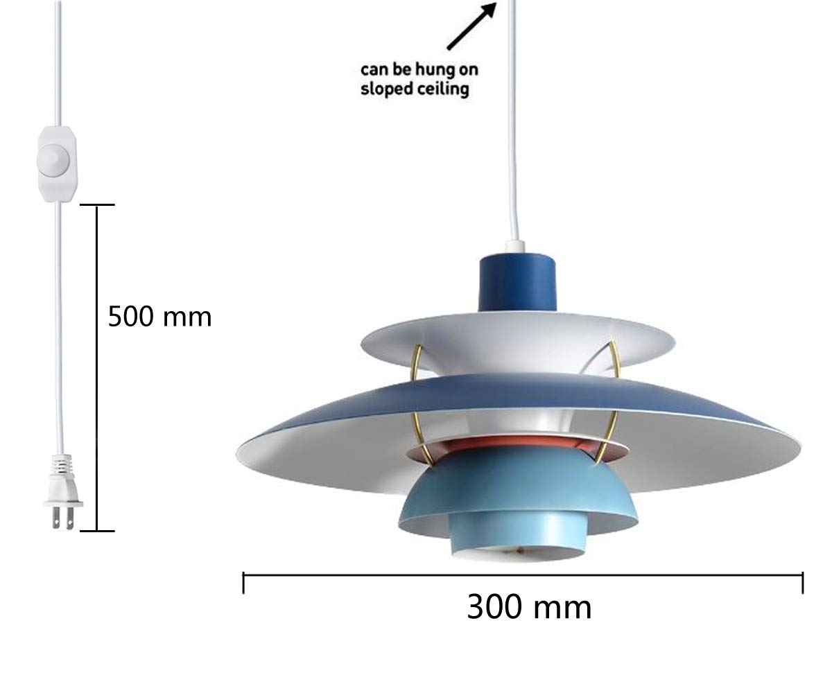 Kiven Plug-in Chandelier - Blue Aluminum Pendant Light with 15ft Cord & Dimmable Switch (Bulb Not Included) - Perfect for Bedroom, Dining Room, and Living Room Lighting