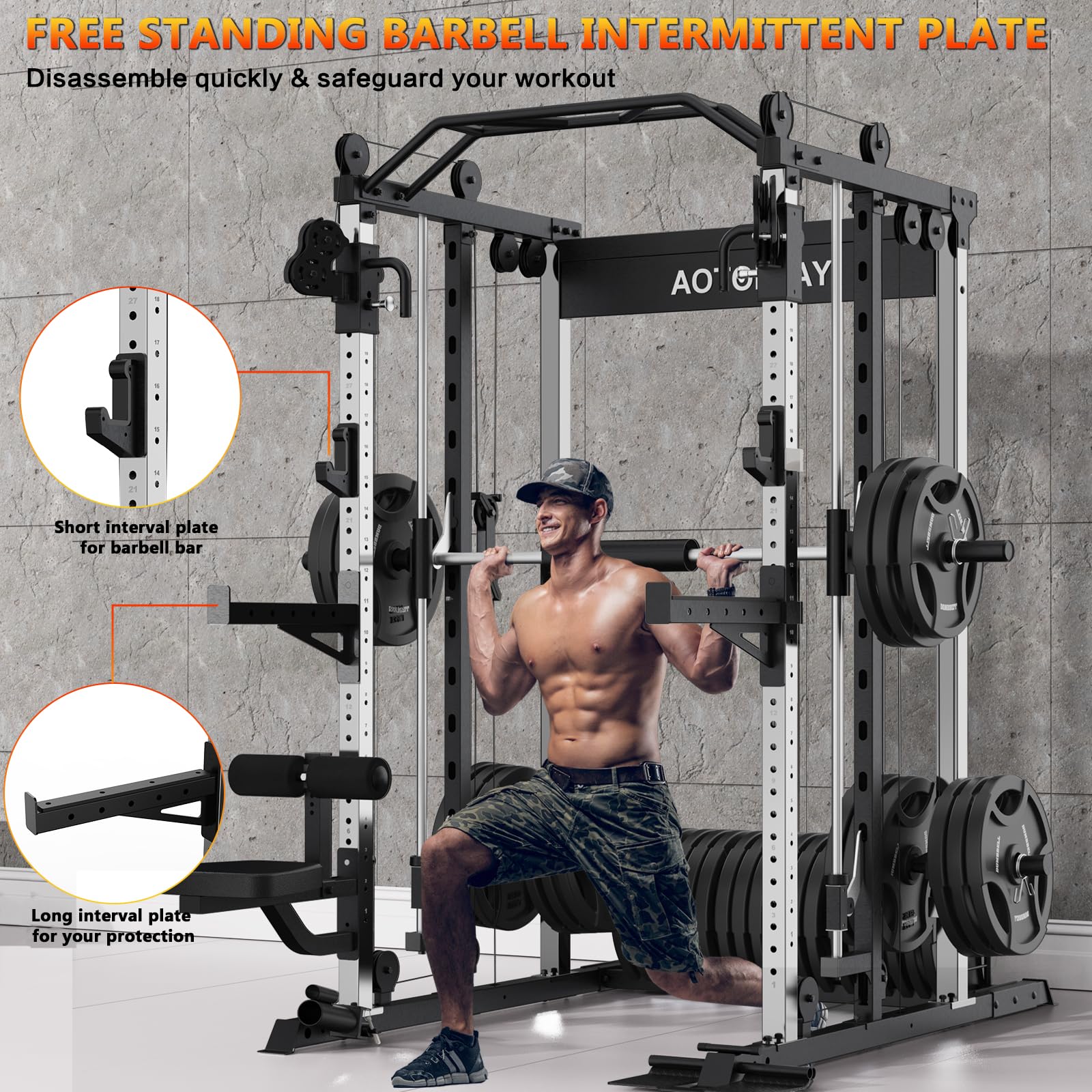 Smith Machine Squat Rack with Lat Pulldown & Cable Crossover - Power Cage Home Gym Equipment for Strength Training, Weight Lifting & Full-Body Workouts - Perfect for Garage Gyms & Home Fitness Spaces