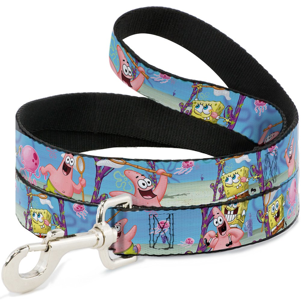 SpongeBob SquarePants Dog Leash with Patrick Starfish & Jellyfishing Design - Adjustable 6FT Pet Leash for Small, Medium & Large Dogs & Cats - Durable Multicolor Nylon Leash (DL-6FT-WSQ003-N) - Perfect for Walks, Beach Trips & SpongeBob Fans
