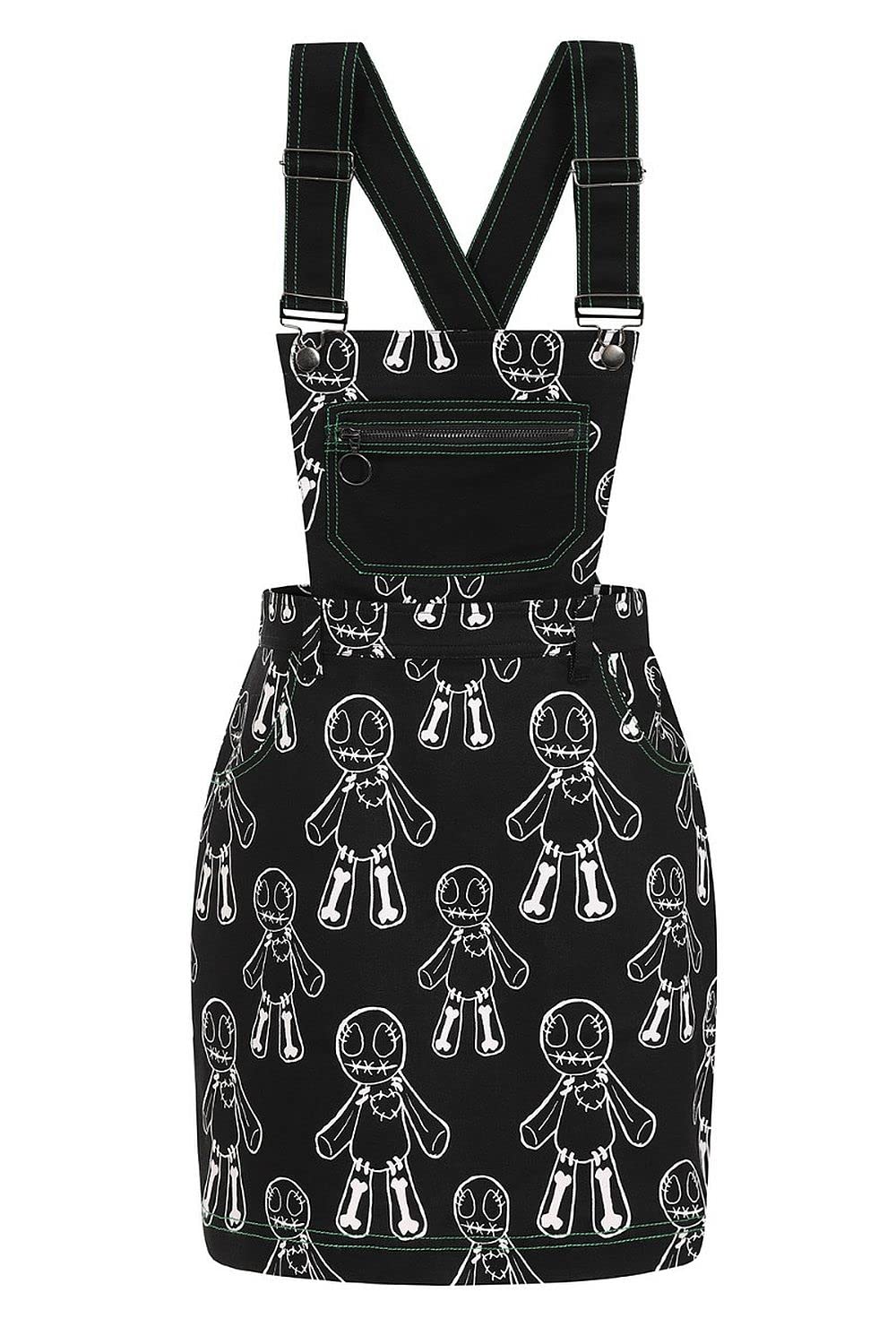 Hell Bunny Voodoo Doll Gothic Punk Pinafore Dress | Vintage Rockabilly Style Skater Dress for Women | Perfect for Halloween, Goth Parties & Alternative Fashion