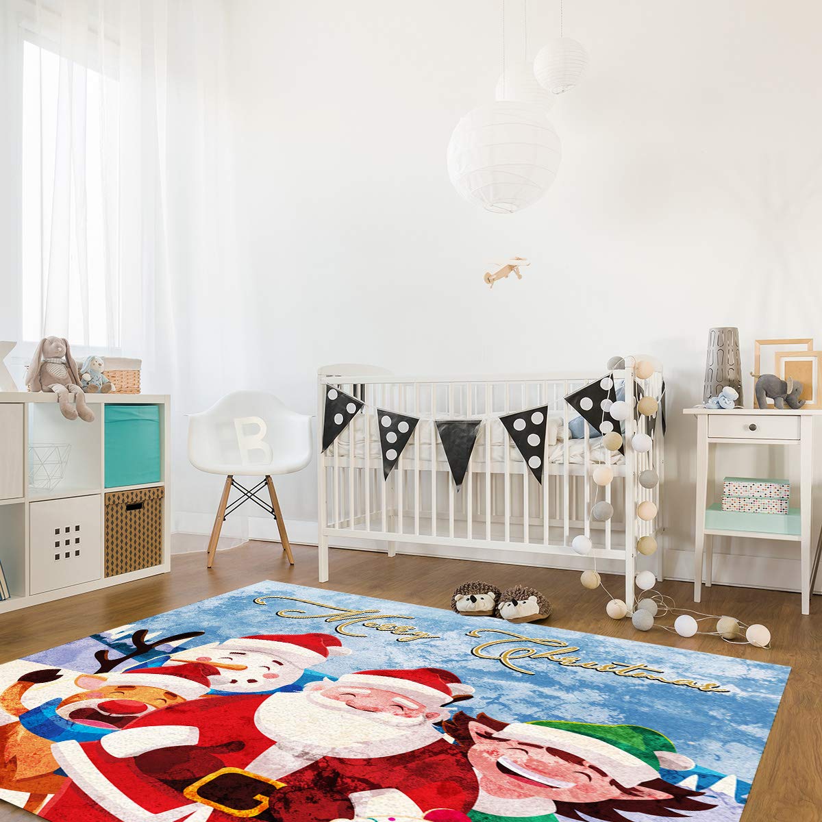4' x 6' Large Rectangular Non-Slip Area Rug - Durable Christmas Themed Carpet with Santa, Elk, Biscuit & Snowman Design for Living Room, Bedroom, Outdoor - Perfect Holiday Decor Floor Mat for Festive Home, Office & Seasonal Celebrations