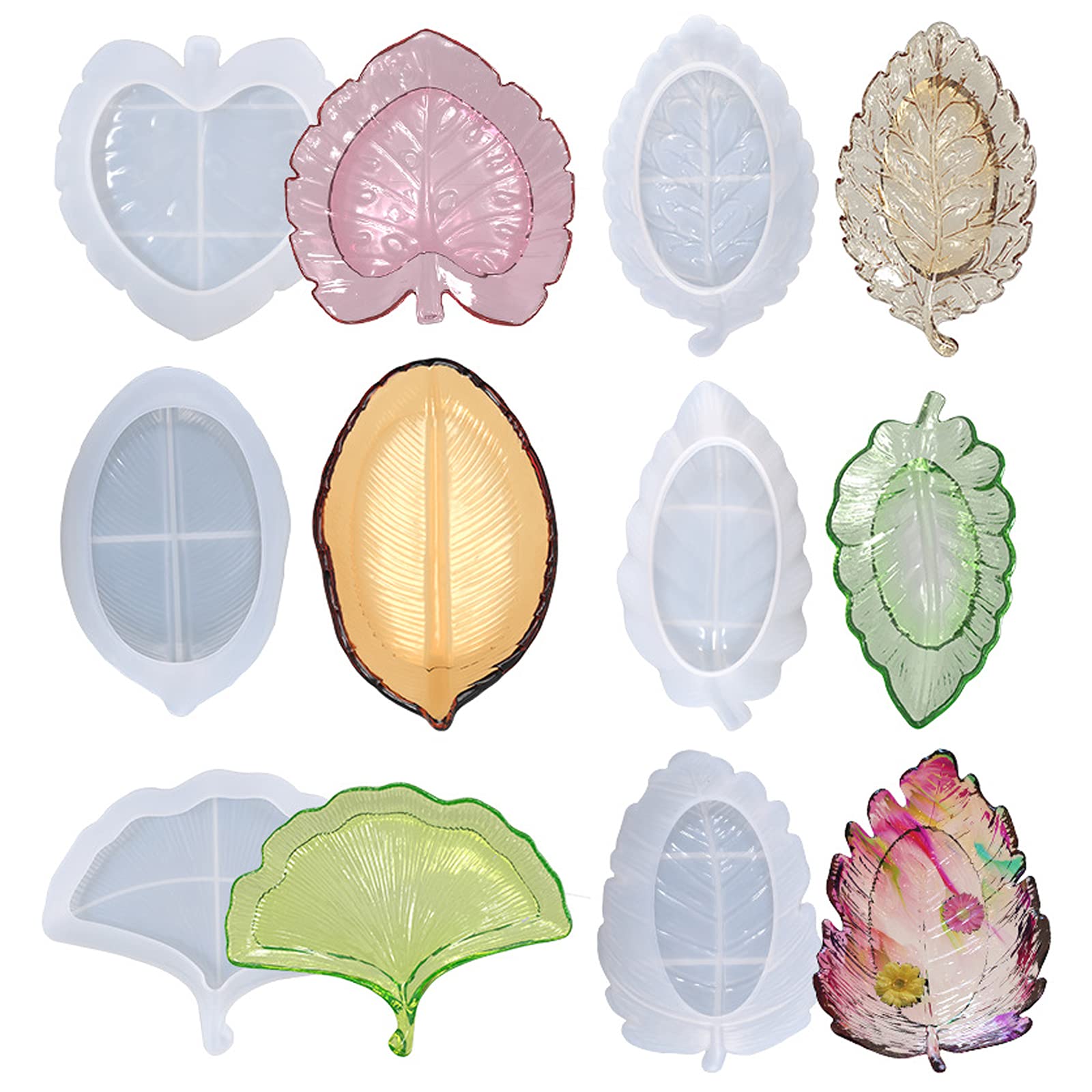 Premium Silicone Leaf-Shaped Resin Mold - DIY Epoxy Resin Tray for Handmade Gifts, Home Decor, Jewelry Making & Fruit Serving (Set of 7) - Perfect for Crafters, Wedding Favors & Boho Home Decorations