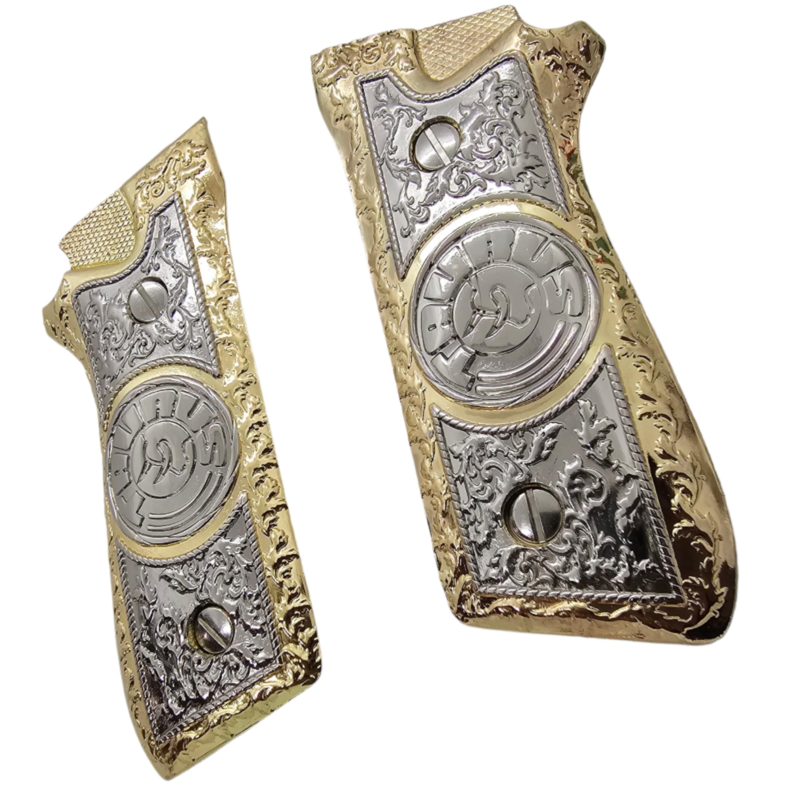 Custom Taurus Grips for PT-99, PT-92, PT-100 & PT-101 Pistols - Premium Metal Grips with Nickel Gold PT Screws - Perfect for Shooting Range, Concealed Carry & Gun Collectors
