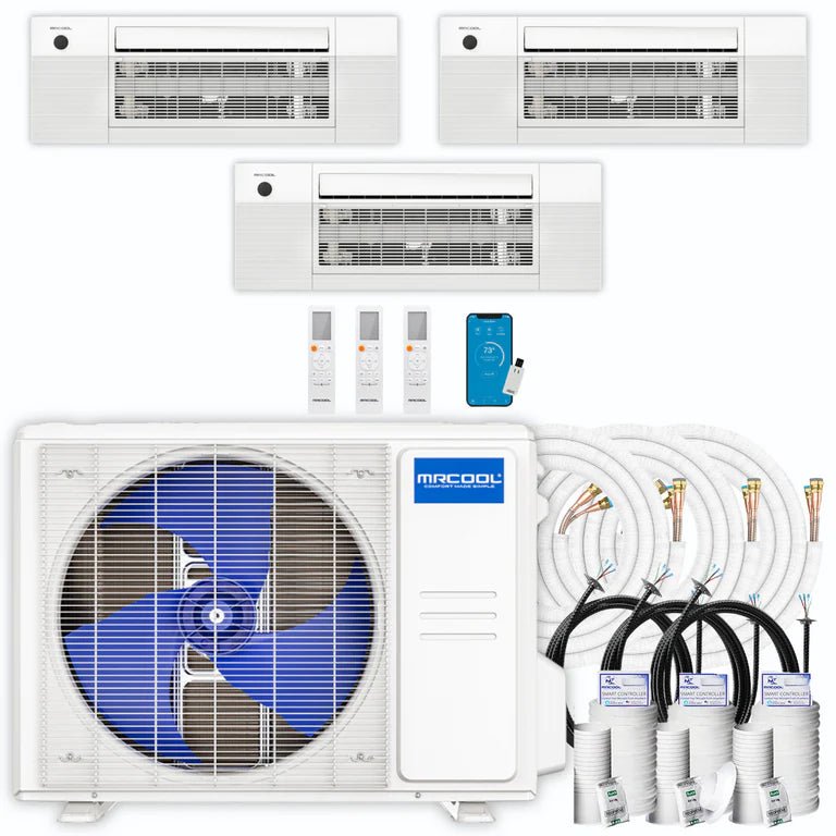 MRCOOL DIY 4th Gen 36,000 BTU 22 SEER 3-Zone Mini Split Heat Pump System with Ceiling Cassettes (9K+9K+12K) - Energy Efficient Home Cooling & Heating Solution for Living Rooms, Bedrooms and Offices
