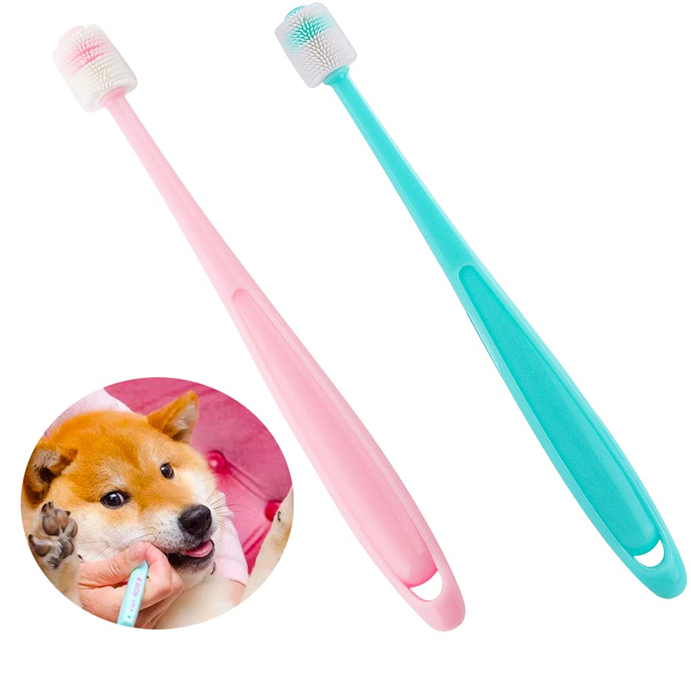 2 Pack 360-Degree Soft Silicone Pet Toothbrush for Small Dogs & Cats - 0.51