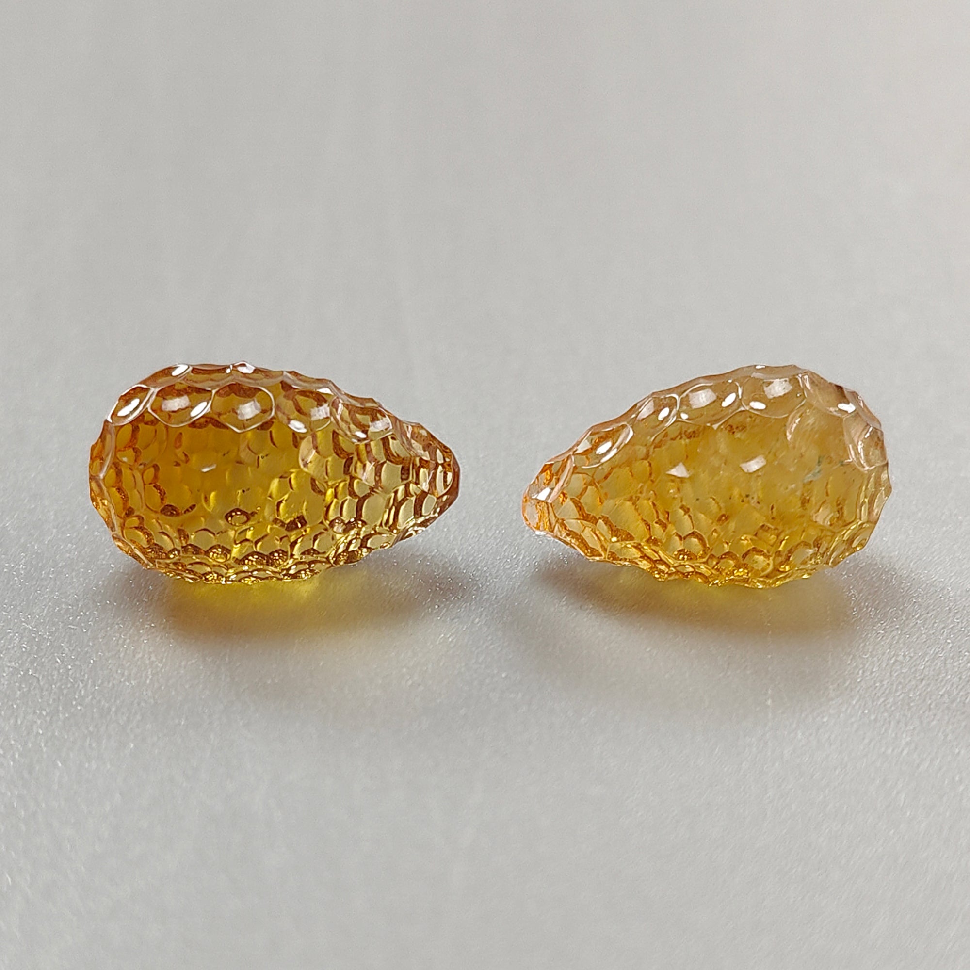 Natural Untreated Yellow Citrine Gemstone Carving - 22.70cts Hand Carved Teardrop Shape 17mm Pair, November Birthstone Jewelry for Necklace Pendant & Earrings - Perfect Gift for Birthdays, Anniversaries and Spiritual Healing
