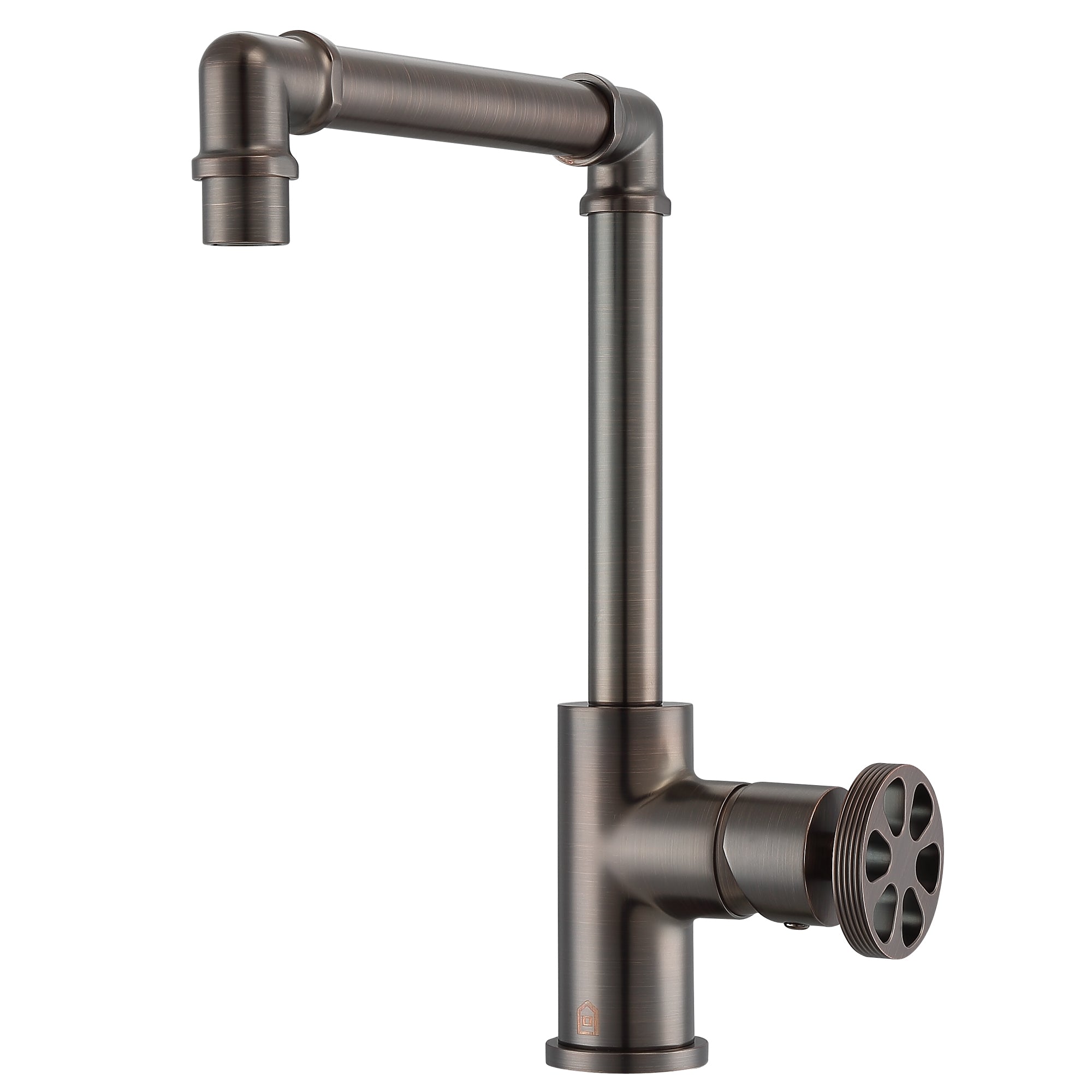 Oil Rubbed Bronze Round Wheel Handle 1-Hole Deck Mount Bathroom Faucet - Perfect for Modern and Vintage Bathroom Renovations