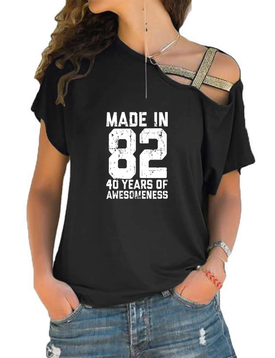 Vintage 1982 Print T-Shirt - Short Sleeve Retro Birthday Gift for Women | 40th Birthday Party, Family Reunion & Casual Wear