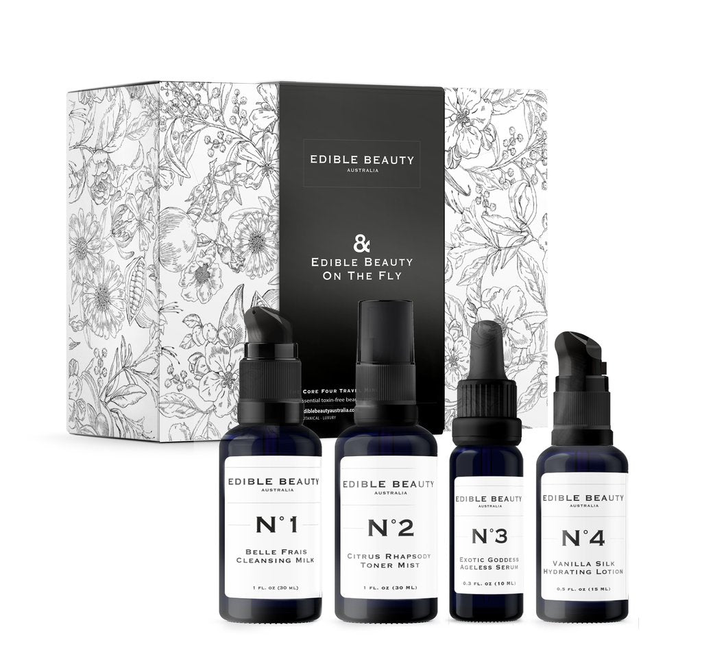Edible Beauty Australia On The Fly Travel Set - Core 4 Travel Kit for Skincare | Portable Beauty Essentials for Vacation & Business Trips