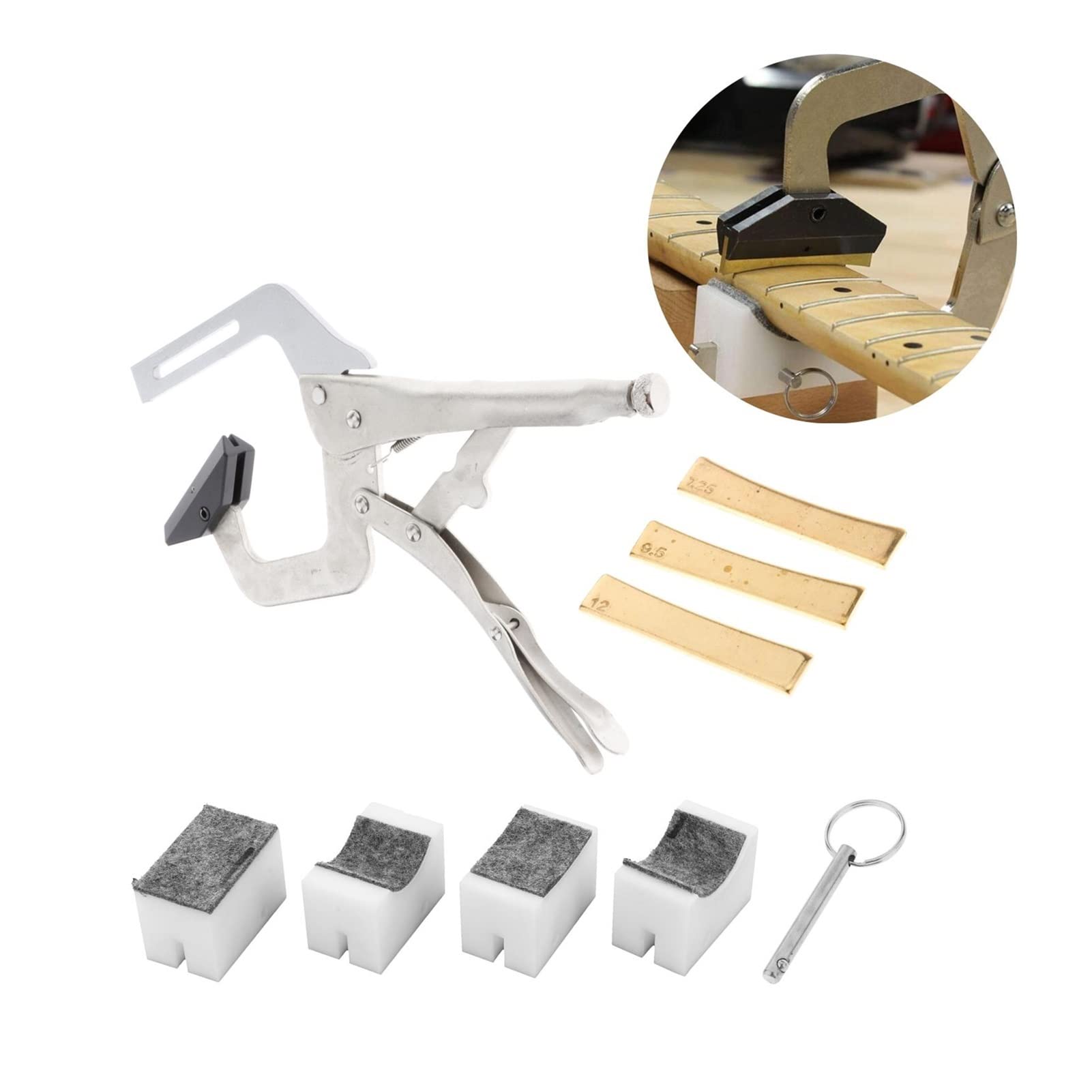**Professional Luthier Tools Set - 3Pcs Guitar Bass Fingerboard Fret Press Insert Tool with 4Pcs Cauls for Precision Fretwork | Ideal for Guitar Repair, Maintenance & DIY Instrument Building**