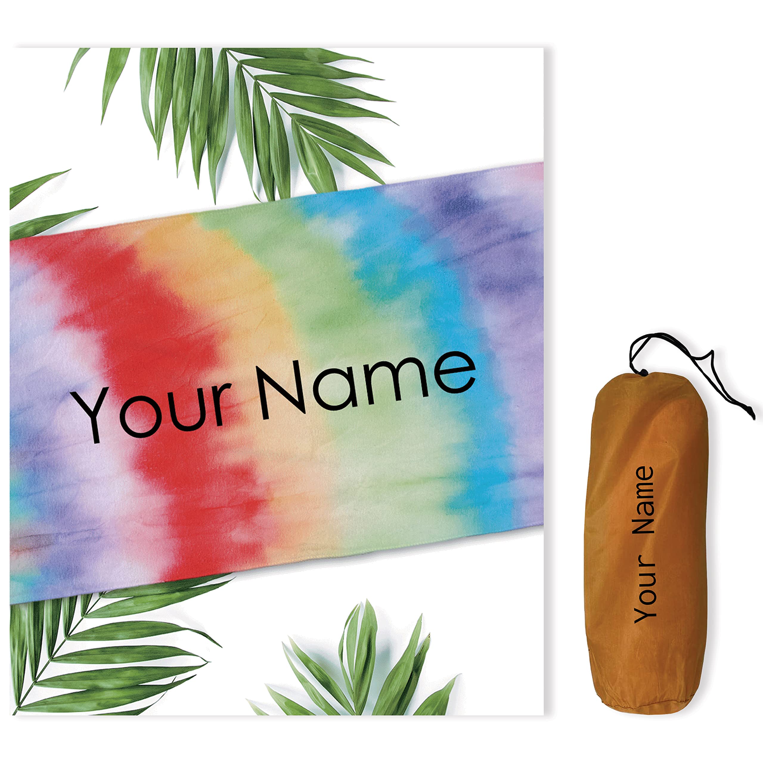 Custom Personalized Beach Towel 60x30 Inch - Soft Lightweight Microfiber Pool Swim Towel with Name/Initials - Rainbow Tie Dye Design - Perfect Gift for Women & Kids - Great for Beach, Pool, Travel and Outdoor Activities