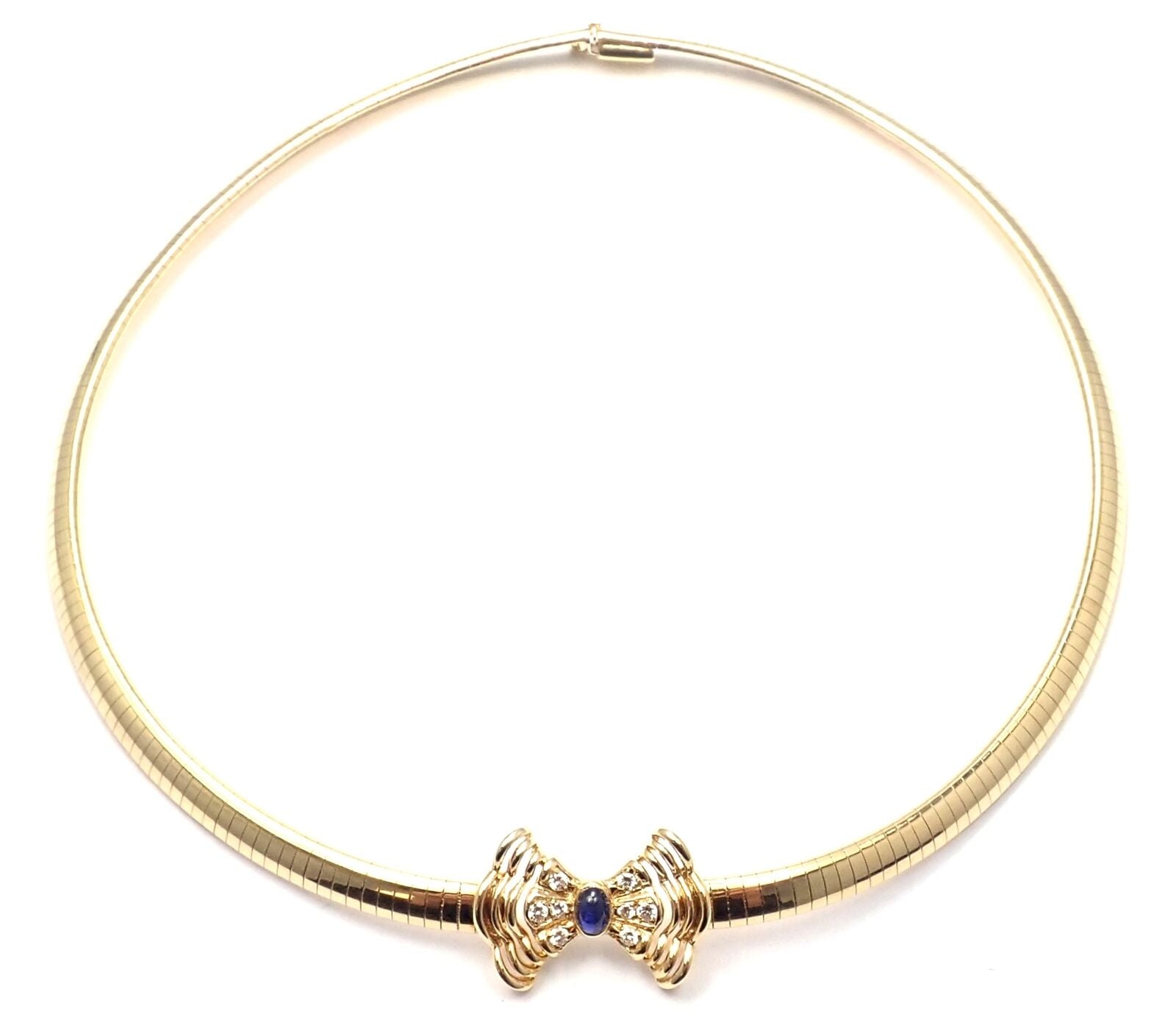 Authentic Christian Dior 18k Yellow Gold Diamond Sapphire Bow Necklace - Luxury Jewelry for Women, Perfect for Weddings, Parties & Special Occasions