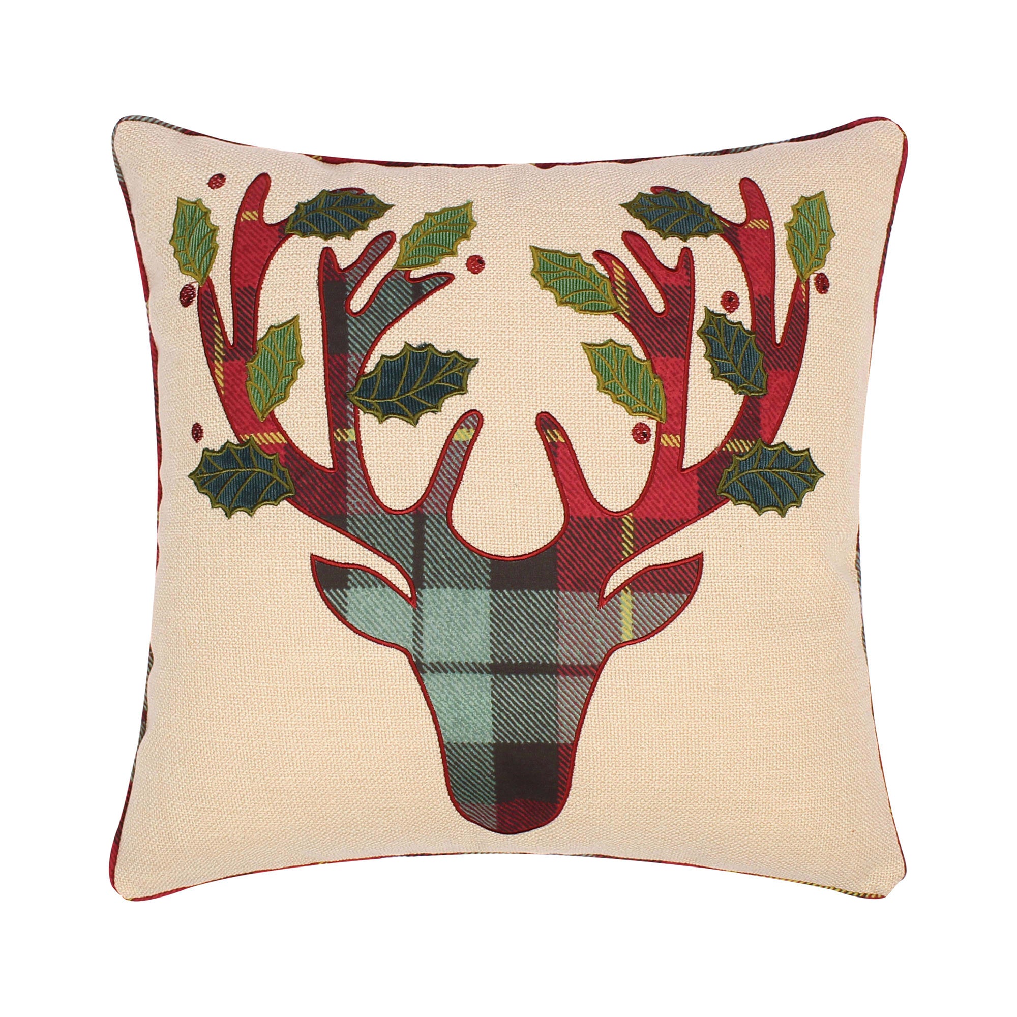 Christmas Plaid Applique Throw Pillow - Cozy Holiday Decor for Sofa, Bed & Home