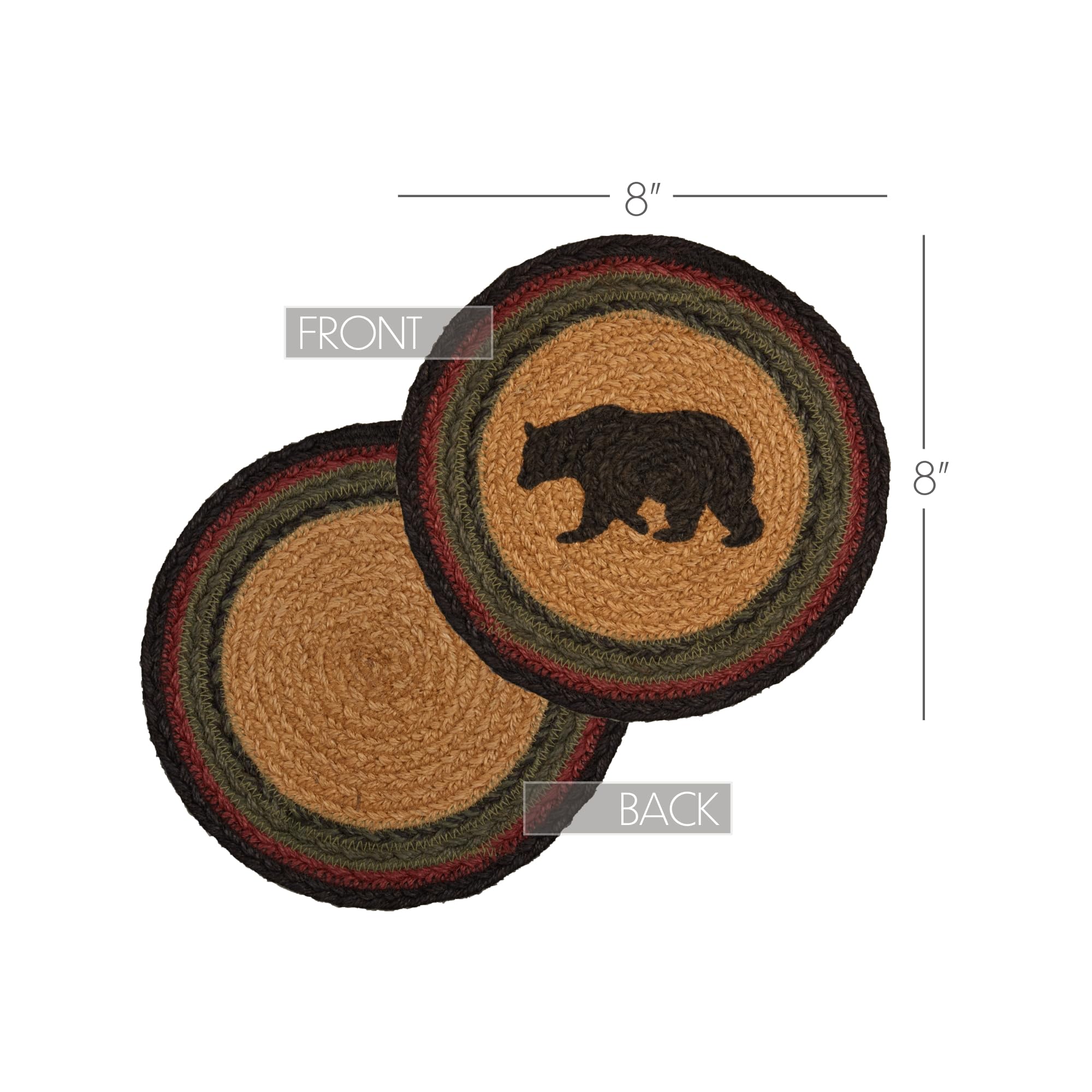VHC Brands Wyatt Rustic Stenciled Textured Tan Round Kitchen Table Bear Jute Trivet 8