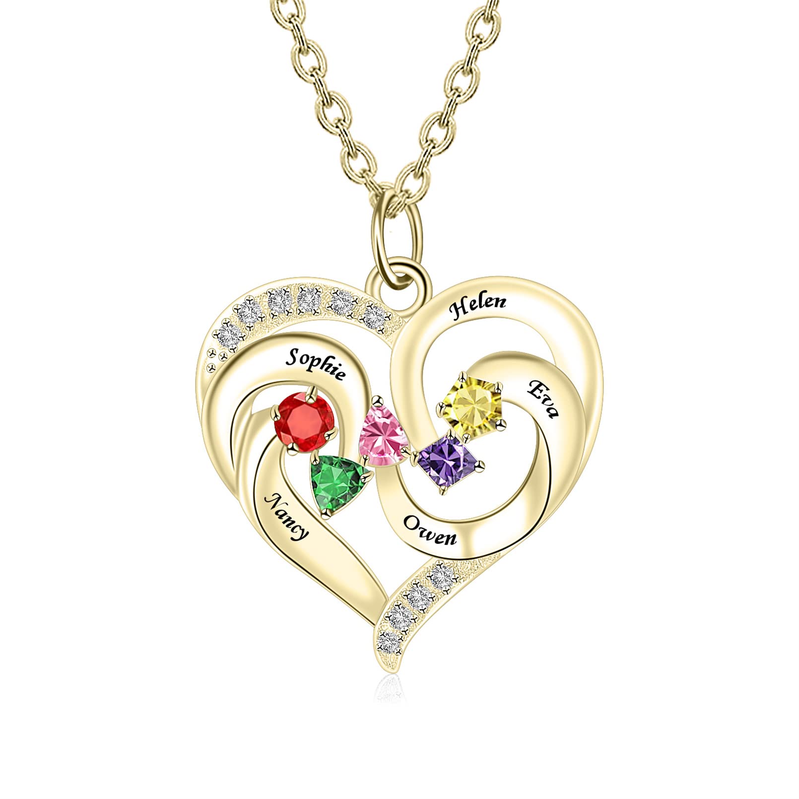 MissNaNa Personalized Birthstone Necklace for Mom, Women, Wife - Custom Name Jewelry with 1-5 Names in Round, Triangle, Pentagon, Princess & Pear Cuts - Perfect Gift for Mother's Day, Birthday & Anniversary