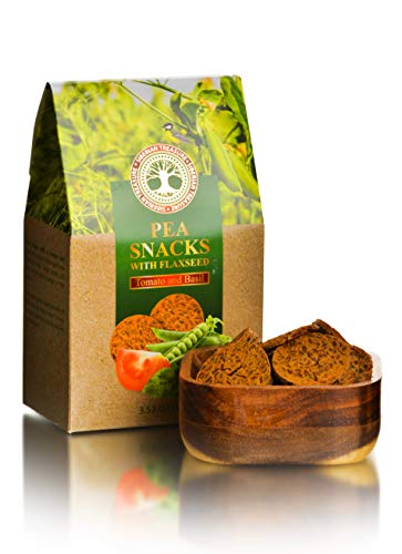 Organic Pea Snacks with Flaxseed - Tomato & Basil Flavor - Healthy Vegan Gluten-Free Snacks for Kids & Adults - 3.53oz (100g) - Perfect for School Lunches, Office Snacks & On-the-Go Nutrition