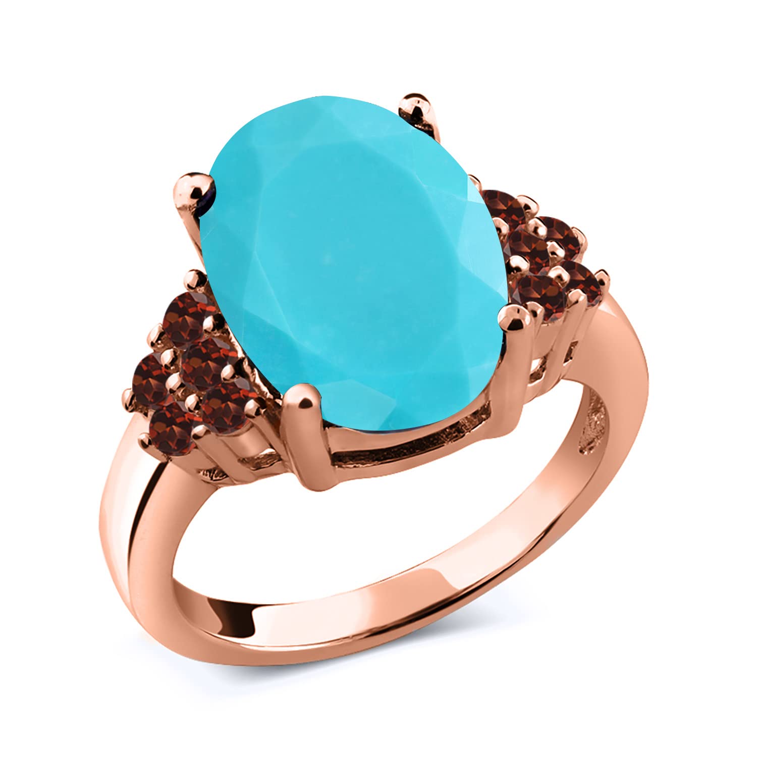 3.48 Ct Oval Green Turquoise & Red Garnet Ring in 18K Rose Gold Plated Silver | Gem Stone King | Elegant Jewelry for Weddings, Parties & Special Occasions