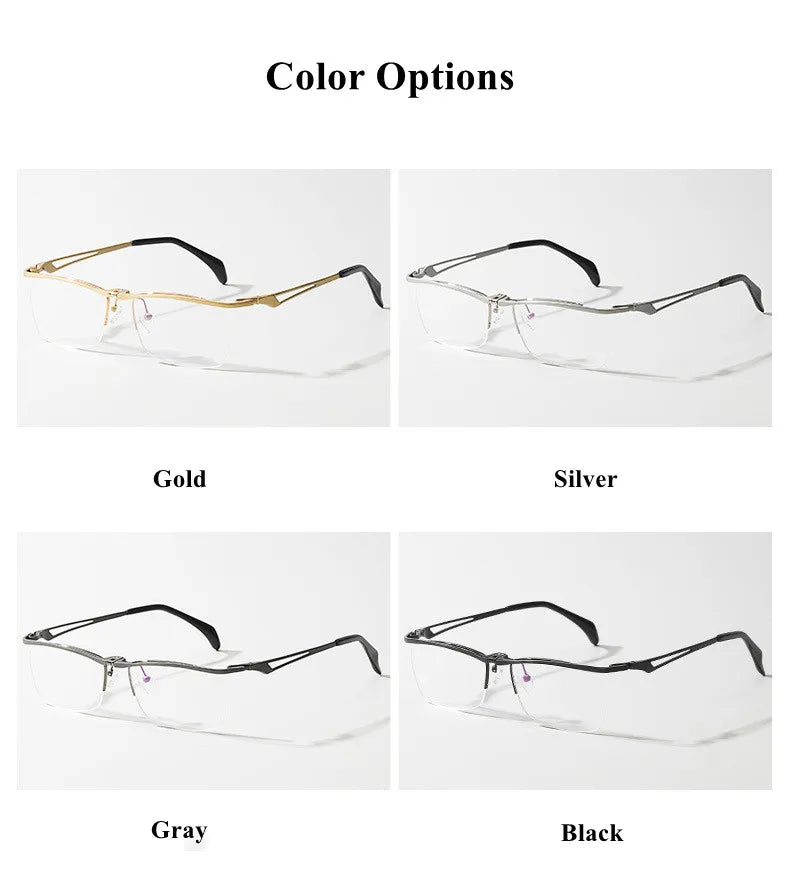 Men's Titanium Semi-Rim Square Browline Eyeglasses Frame 14489 - Lightweight & Durable for Office, Reading & Everyday Use