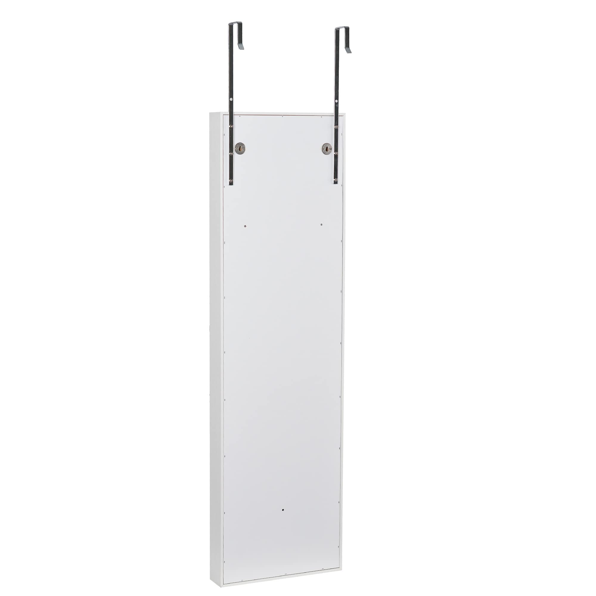 Hanging Mirror Jewelry Cabinet with Storage - Sliding Full Length Mirror Jewelry Armoire Organizer, Wall Mounted & Door Mounted with LED Lights - White - Perfect for Bedroom, Closet & Dressing Room Organization