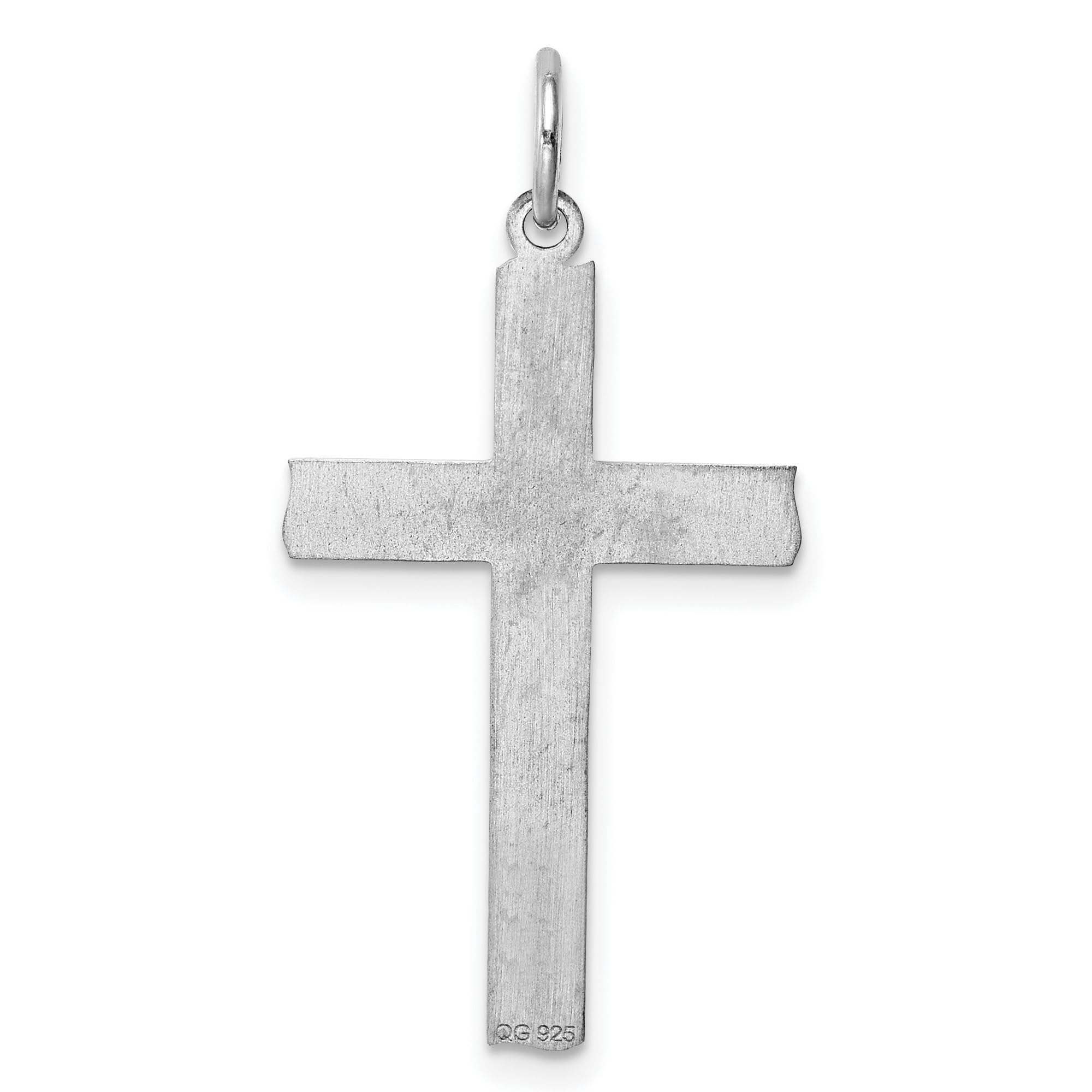 26mm x 16mm Sterling Silver Laser-Engraved Cross Pendant Necklace - Perfect for Religious Gifts, Baptism, Confirmation & Everyday Faith Jewelry