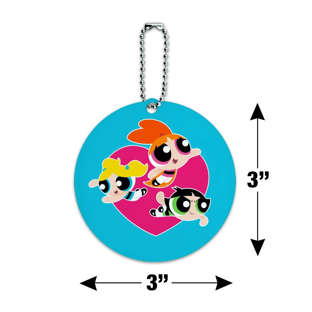 Powerpuff Girls Heart-Shaped Luggage ID Tag - Cute Round Suitcase Name Tag for Carry-On Bags - Perfect for Travel, Backpacks, and Kids' Luggage Identification