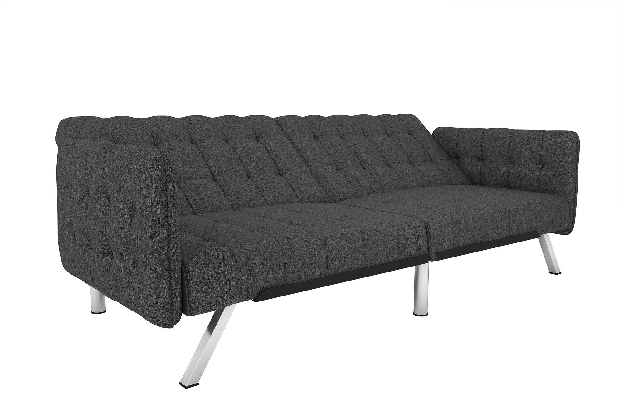 DHP Emily Convertible Futon and Sofa Sleeper - Grey Linen Upholstered Multi-Functional Couch Bed for Small Spaces | Perfect for Apartments, Guest Rooms & Home Offices