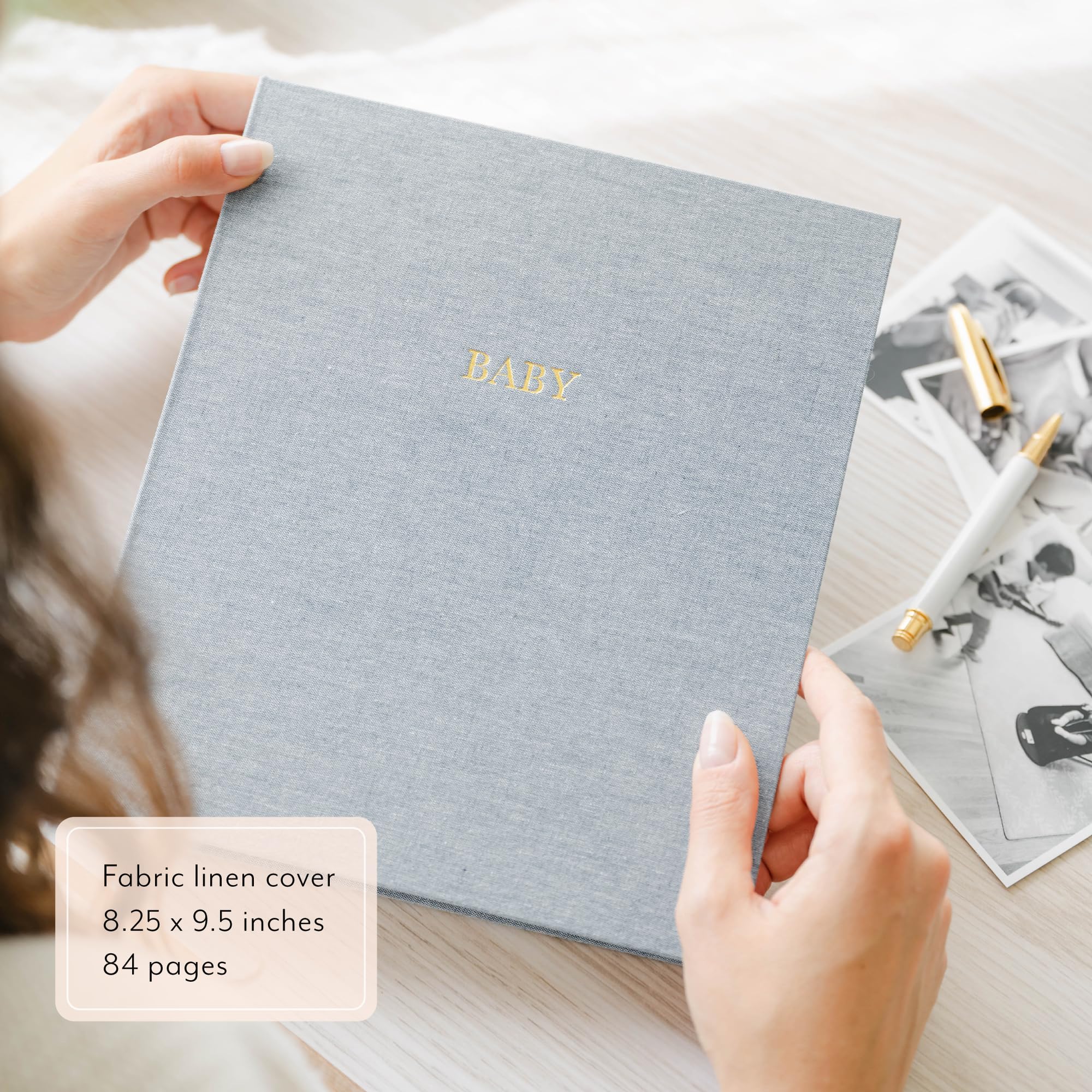 Baby Memory Book - Pregnancy to First Year Keepsake Journal with Pocket Storage | Gender Neutral Baby Shower Gift Idea | Cloth Hardcover Flax Design | Perfect for Recording Milestones, Photos & Special Moments